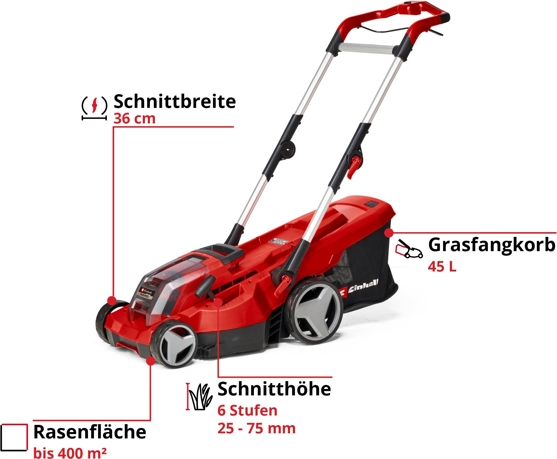 Einhell Akkurasenmäher Einhell Power X-Change RASARRO 36/36, 36 cm Schnittbreite, mit 2x Akku 18V/3,0Ah Plus und 2x Ladegerät