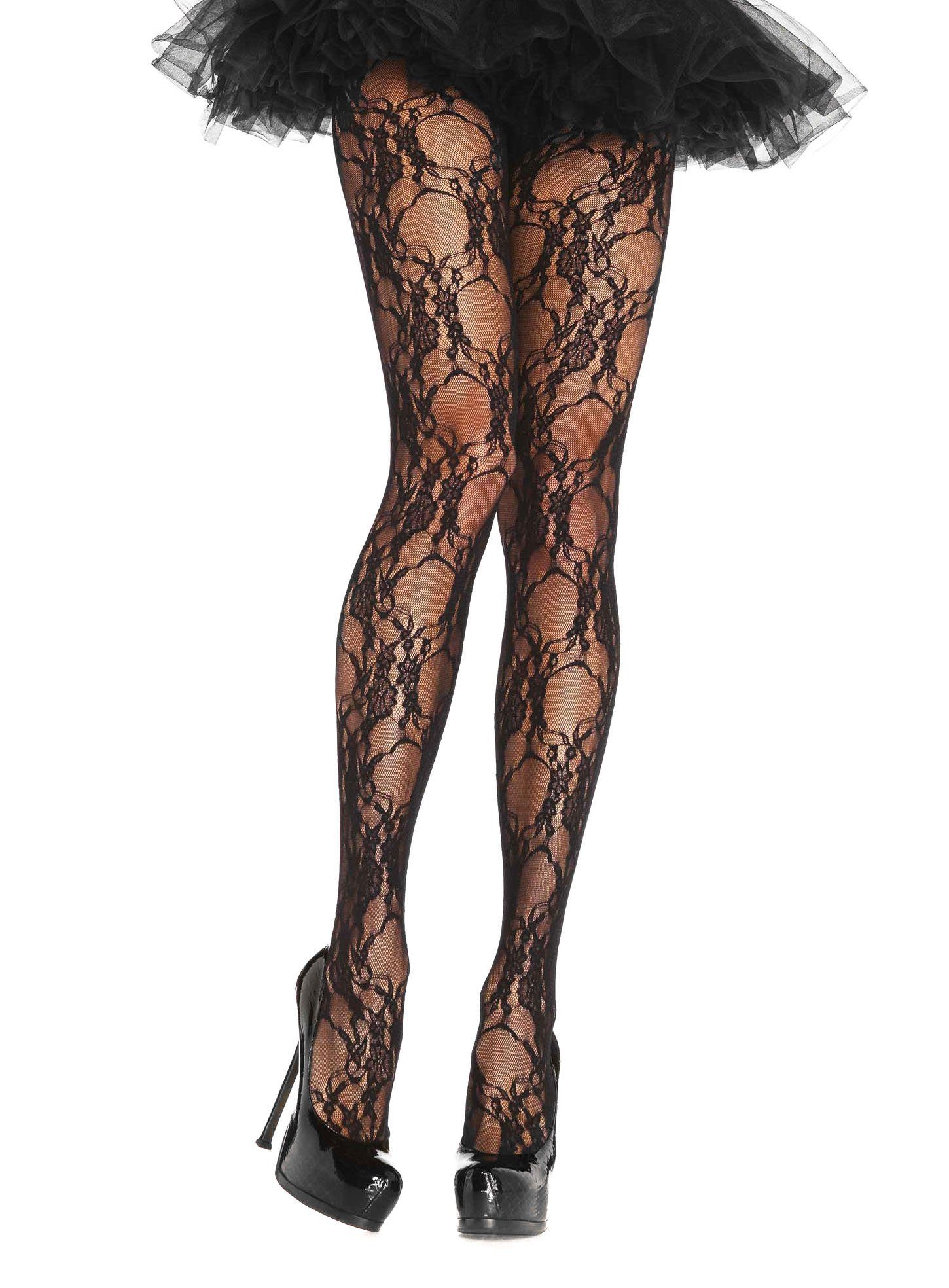 Leg Avenue Feinstrumpfhose Feinstrumpfhose mit Spitze schwarz Sinnlich verführerisches Accessoire, das Stil und Eleganz vereint
