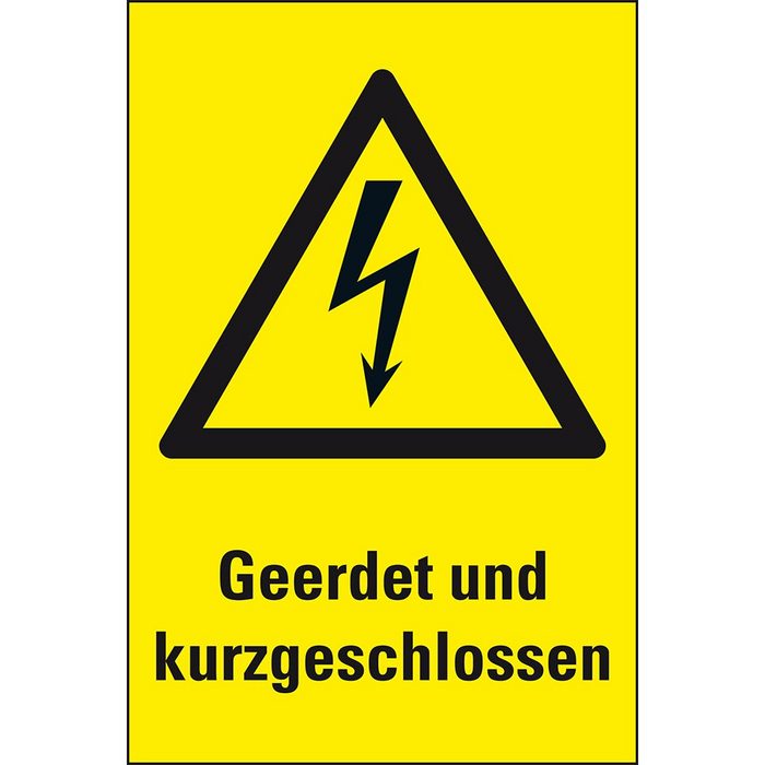 König Werbeanlagen Hinweisschild Schild I Warn-Kombischild Geerdet und kurzgeschlossen Kunststoff 300x200mm