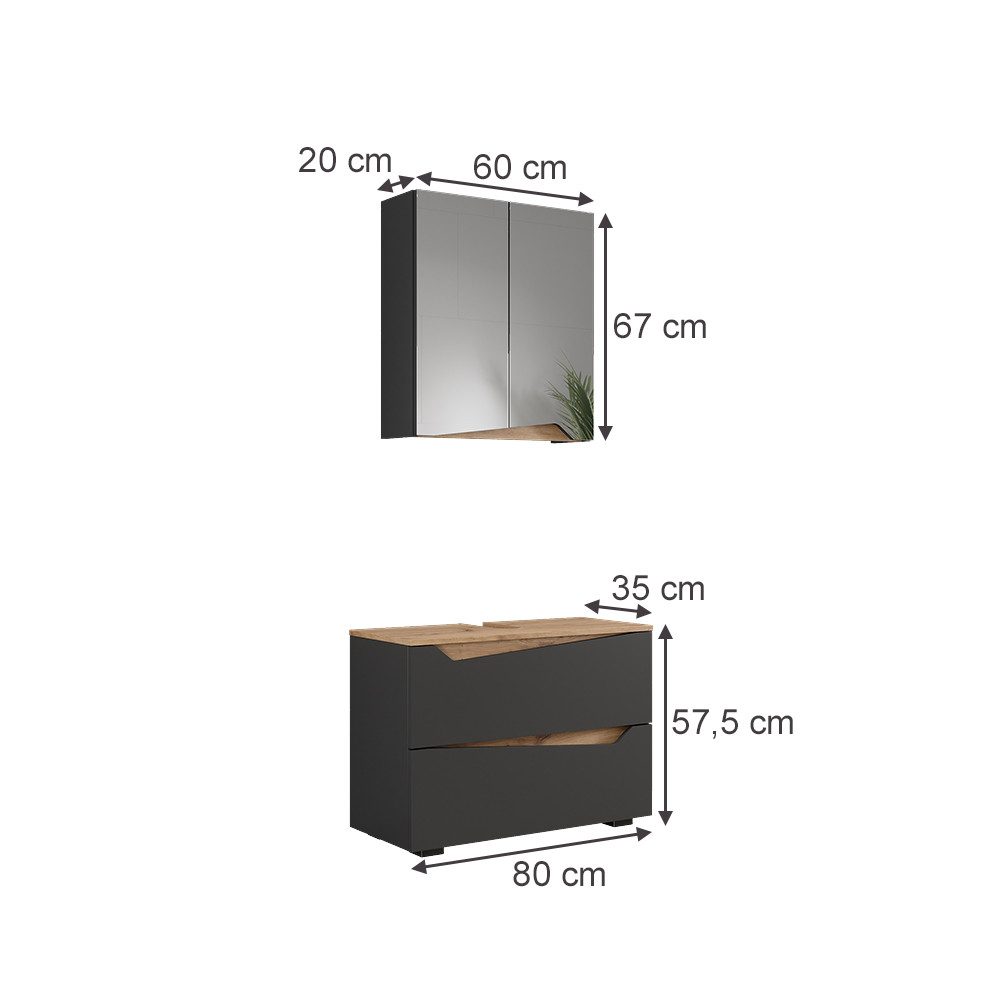 Vicco Badmöbel-Set Marelle, Anthrazit/Artisan, 2 Teile, günstig online kaufen
