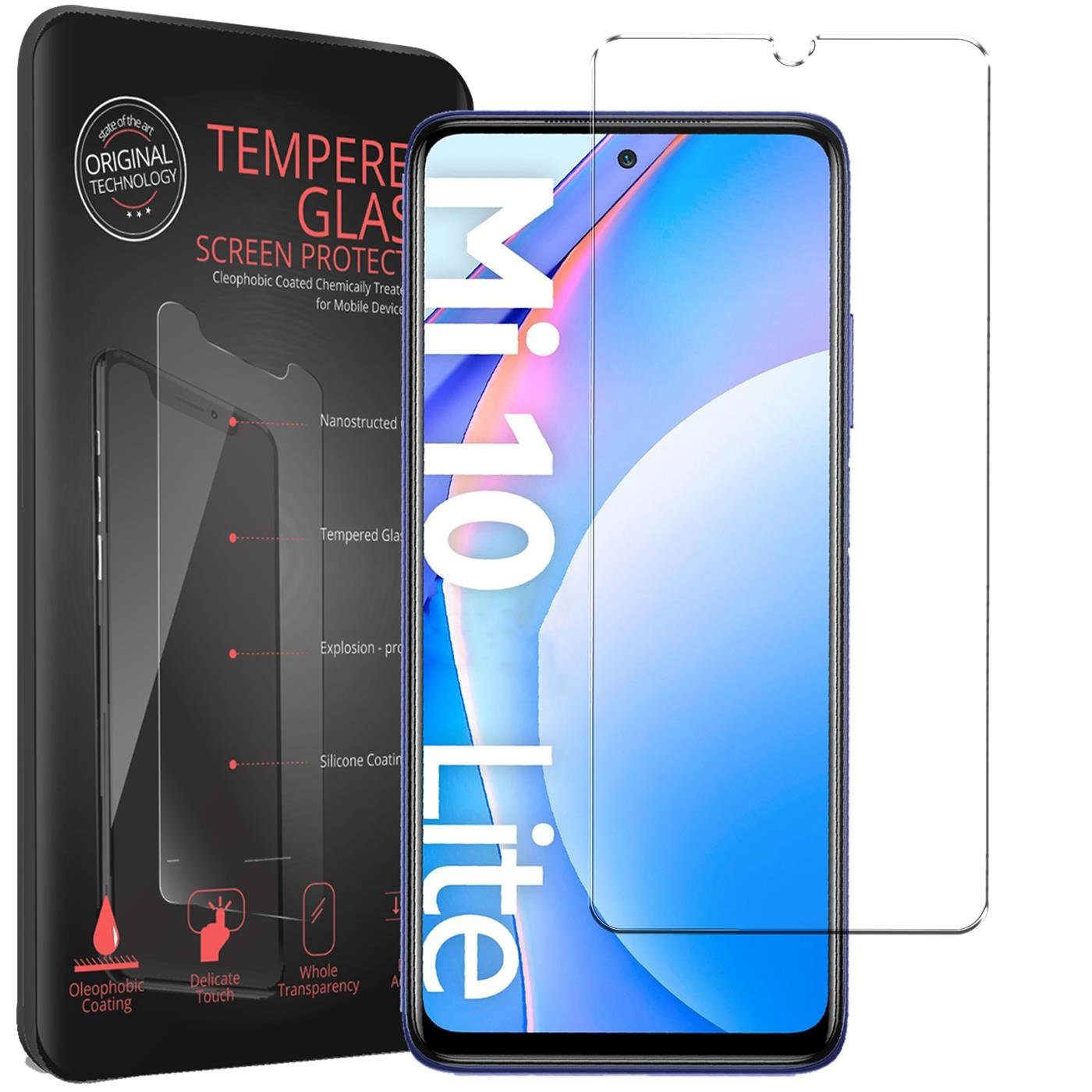 CoolGadget Schutzfolie Panzerfolie für Xiaomi Mi 10 Lite, (9H Härtegrad, 2x Schutzglas, 1xReinigungset), Displayfolie Schutzfolie 2 Stück für Xiaomi Mi 10 Lite Glas Folie