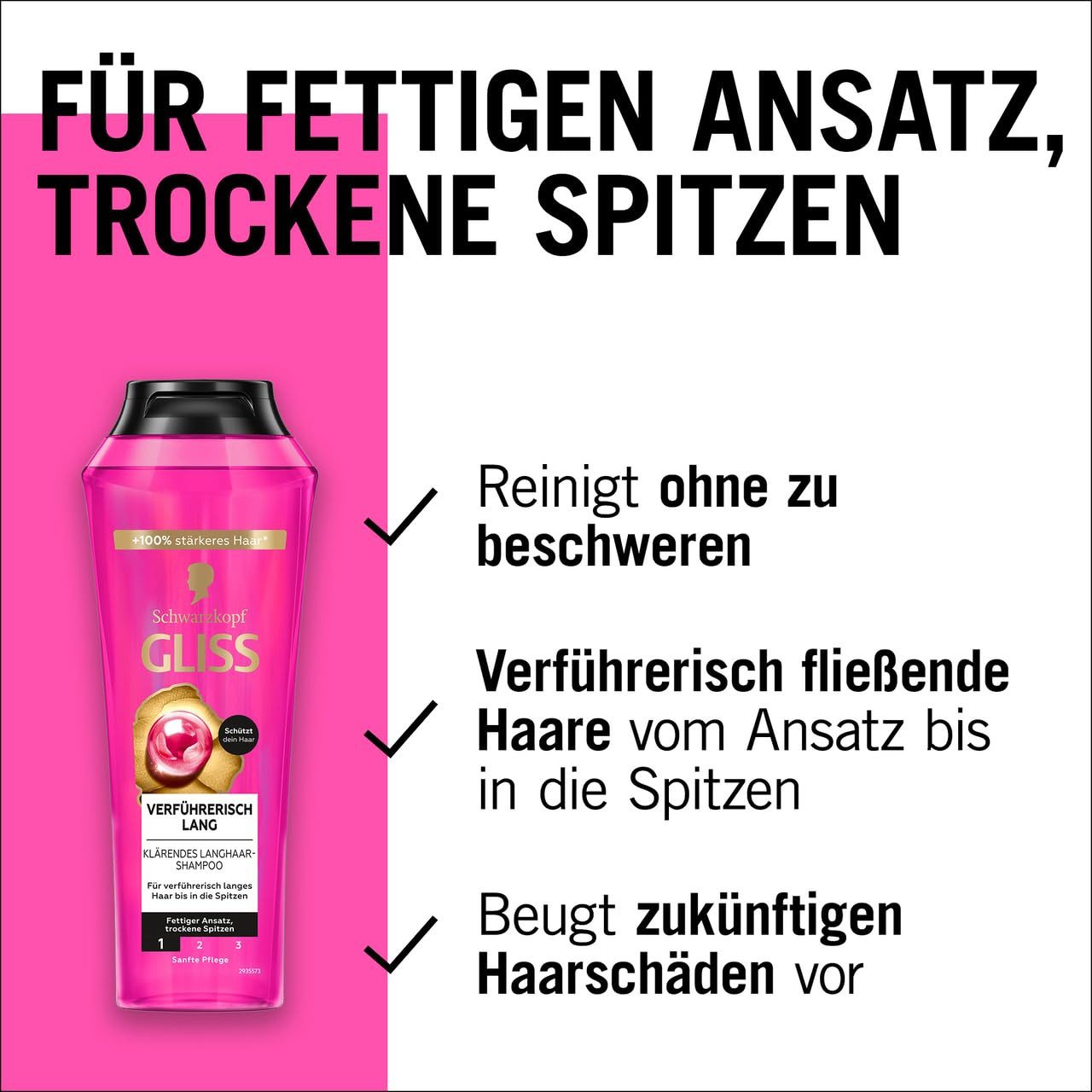 Gliss Haarshampoo Verführerisch Lang 250ml & Express-Repair-Spülung 200ml, 2-tlg., Pflegeshampoo, Pflegespülung, Hitzeschutz, Sprüh-Spülung