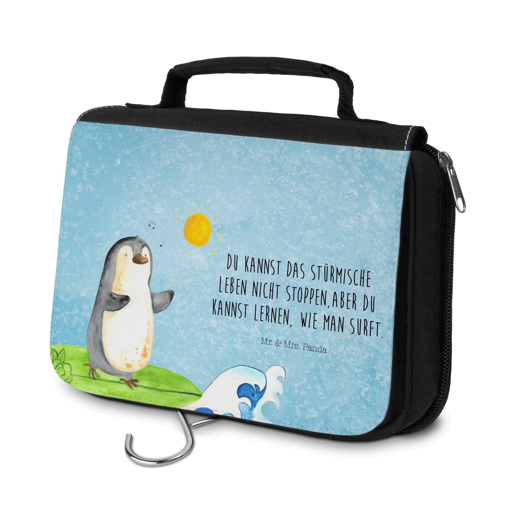 Mr. & Mrs. Panda Kulturbeutel Pinguin Surfer - Eisblau - Geschenk, Herren, Organizer, surfen, Kosme (1-tlg)