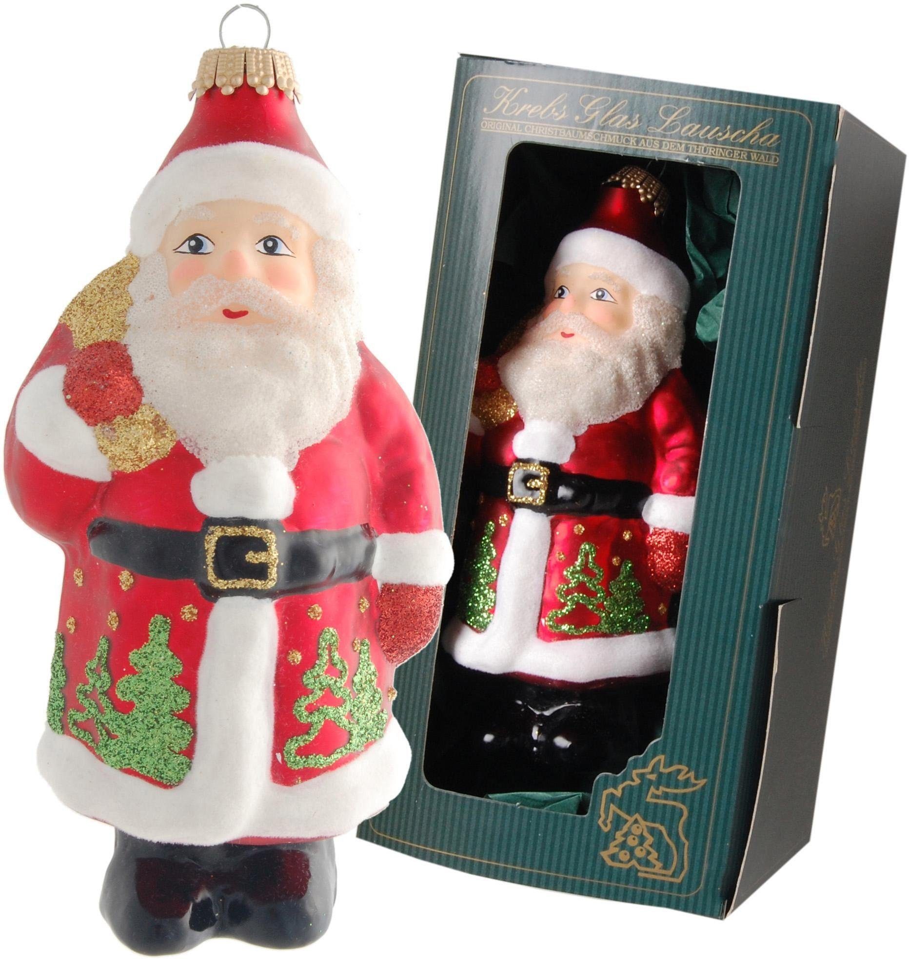 Krebs Glas Lauscha Christbaumschmuck Santa rot mit Bäumen (1-tlg), mundgeblasen