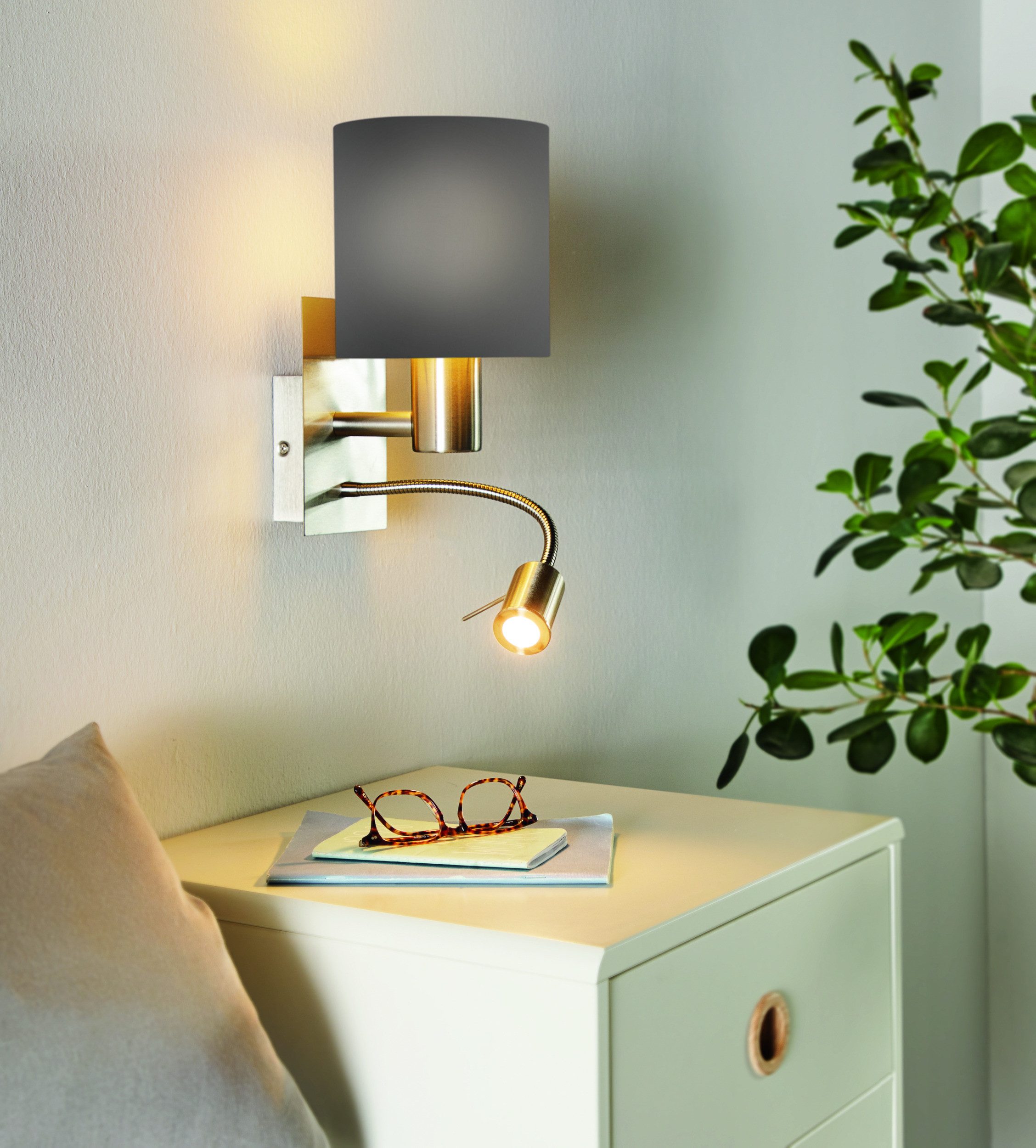 EGLO Wandleuchte PASTERI Wandlampe - Stahl - E27;LED - 1X40W;1X3,8W - IP20, Ein-/Ausschalter, Lesearm, ohne Leuchtmittel, Warmweiß, Wandstrahler, Wandspot, Wohnzimmer, Schlafzimmer, L15 x H38 x AL19,5cm