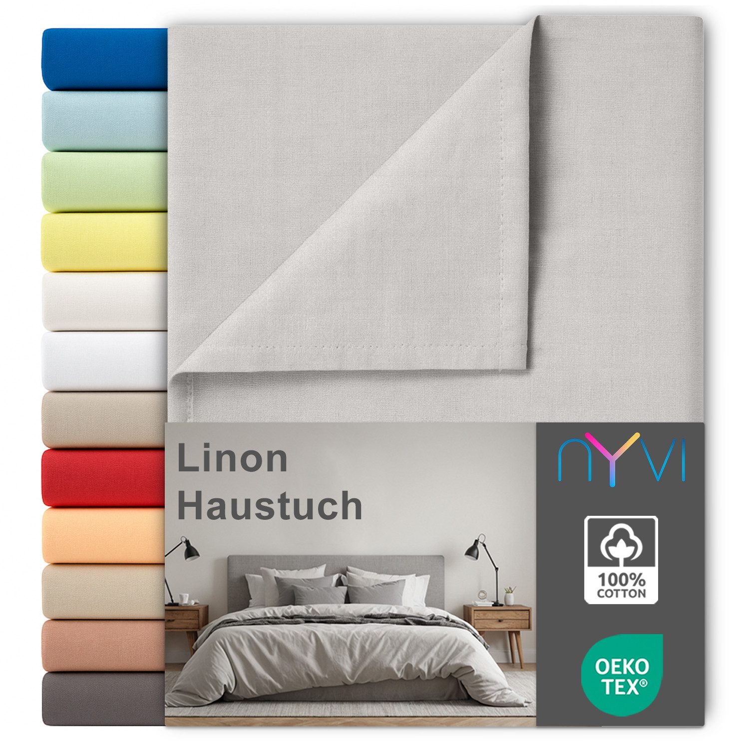 NYVI Betttuch Linon Deluxe Bettlaken ohne Gummizug aus 100% atmungsaktiver Baumwolle, Baumwolle, (1 Stück), Betttuch auch als Sommerdecke nutzbar, OEKO-TEX 100, Bei 60°C waschbar