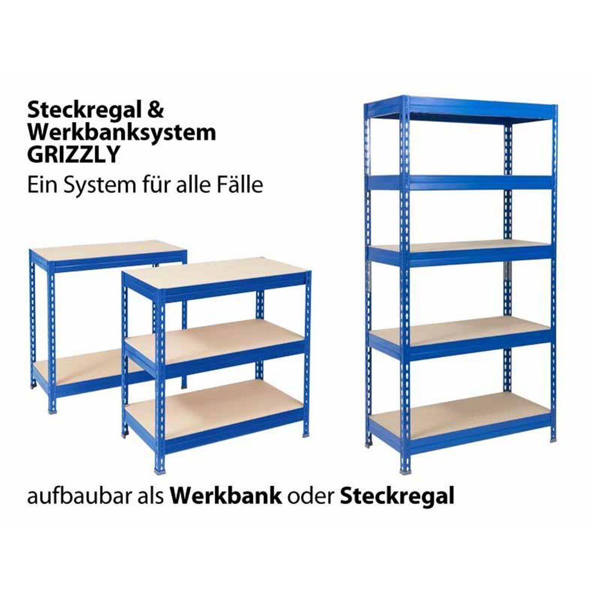 Office Marshal Schwerlastregal Grizzly Blau, Erhältlich in 8 Größen, Standregal, Bis zu 1500 kg Tragkraft