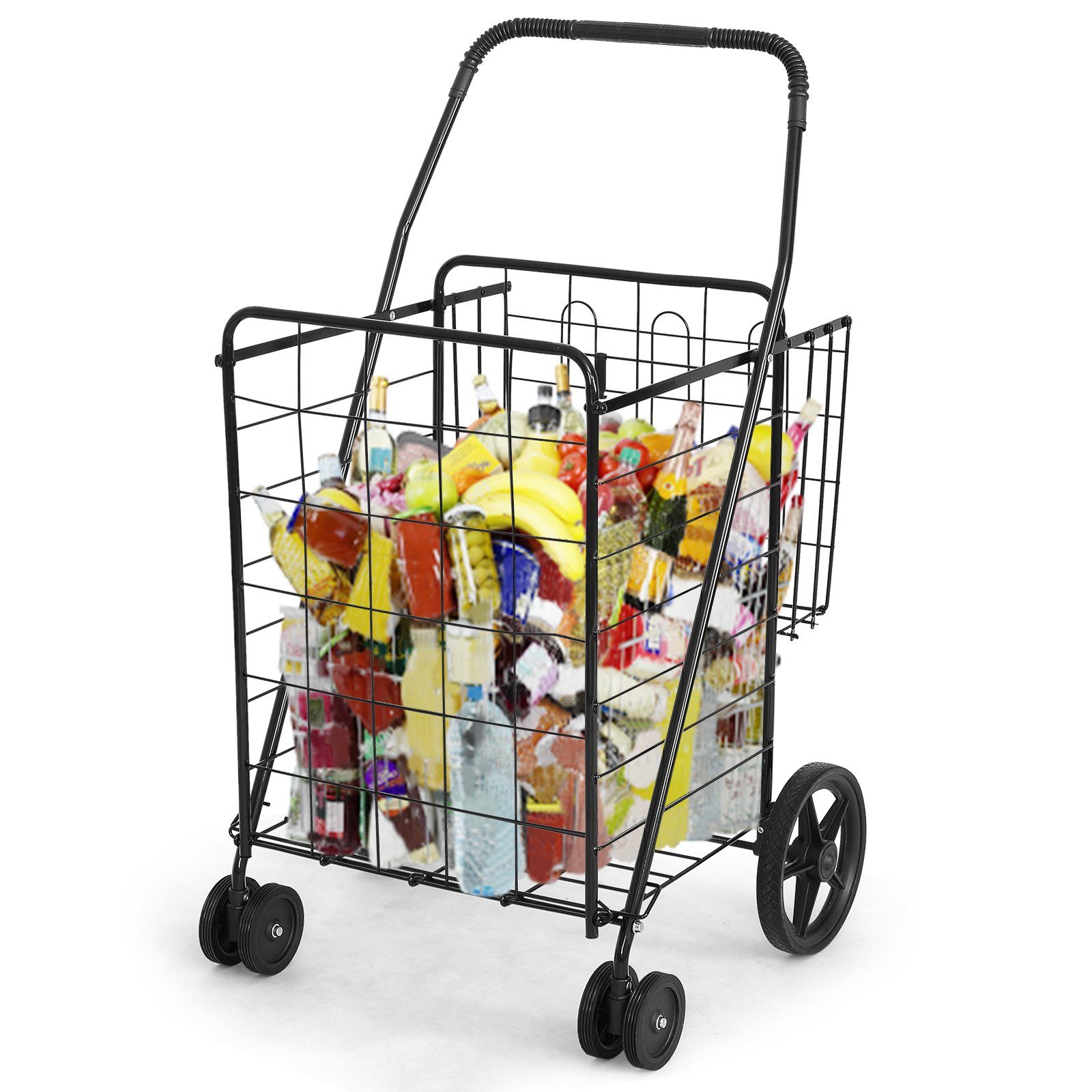 COSTWAY Einkaufstrolley, 100L+22L Rollwagen klappbar, bis 40kg, 2 Körbe schwarz | Einkaufstrolleys