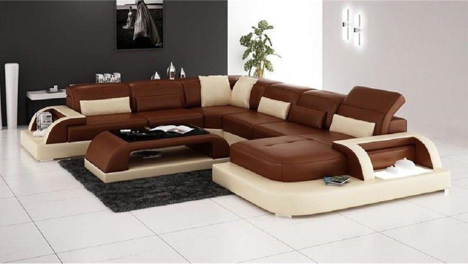 JVmoebel Ecksofa Braun/Beige Luxus Wohnlandschaft Europe in - Ecksofa Ledersofa Made Couch Klasse Sofa, Extra