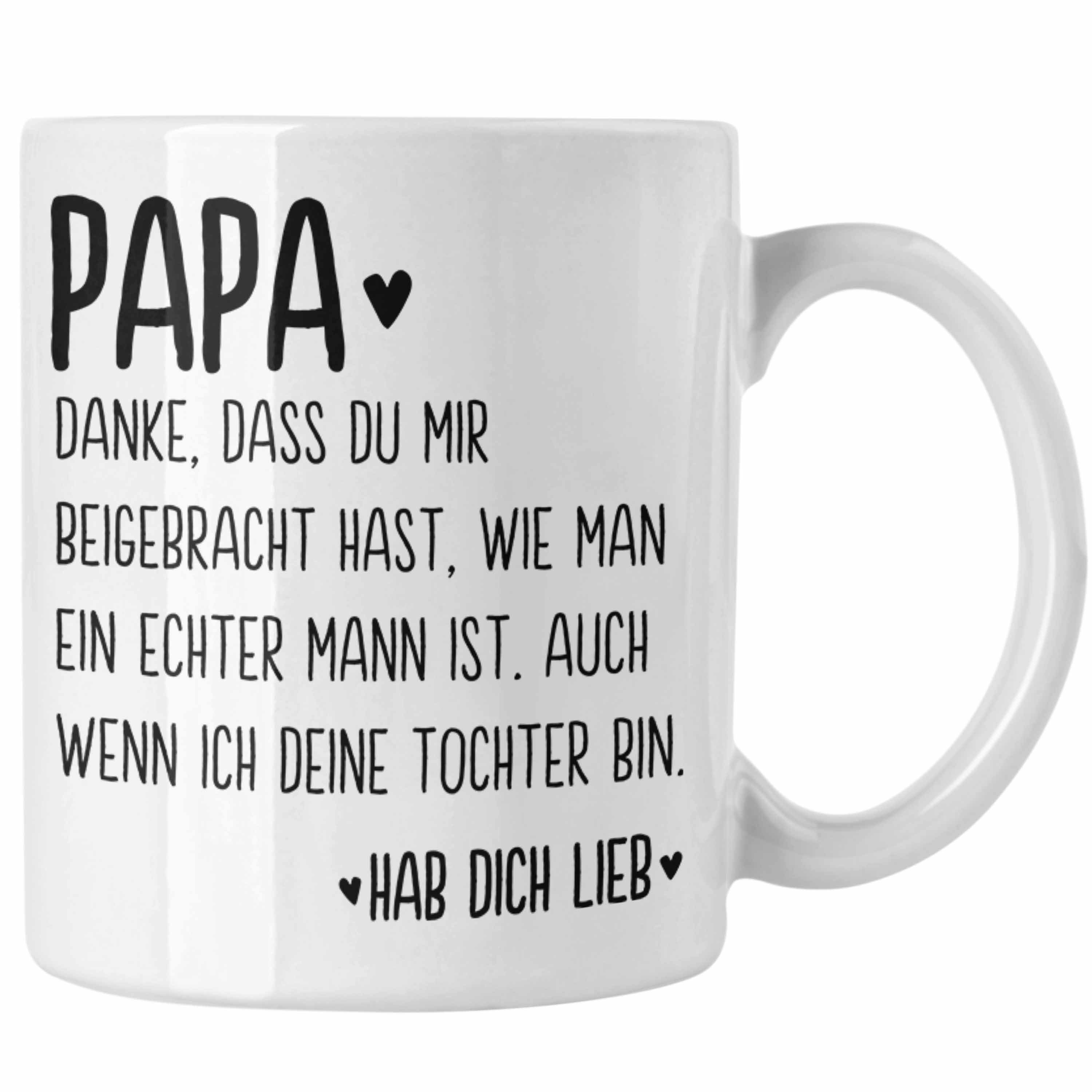 Trendation Tasse Trendation - Papa Tasse Geschenk von Tochter Kaffeetasse Sprüche Vatertag Geschenkidee Spruch Vater Weiss