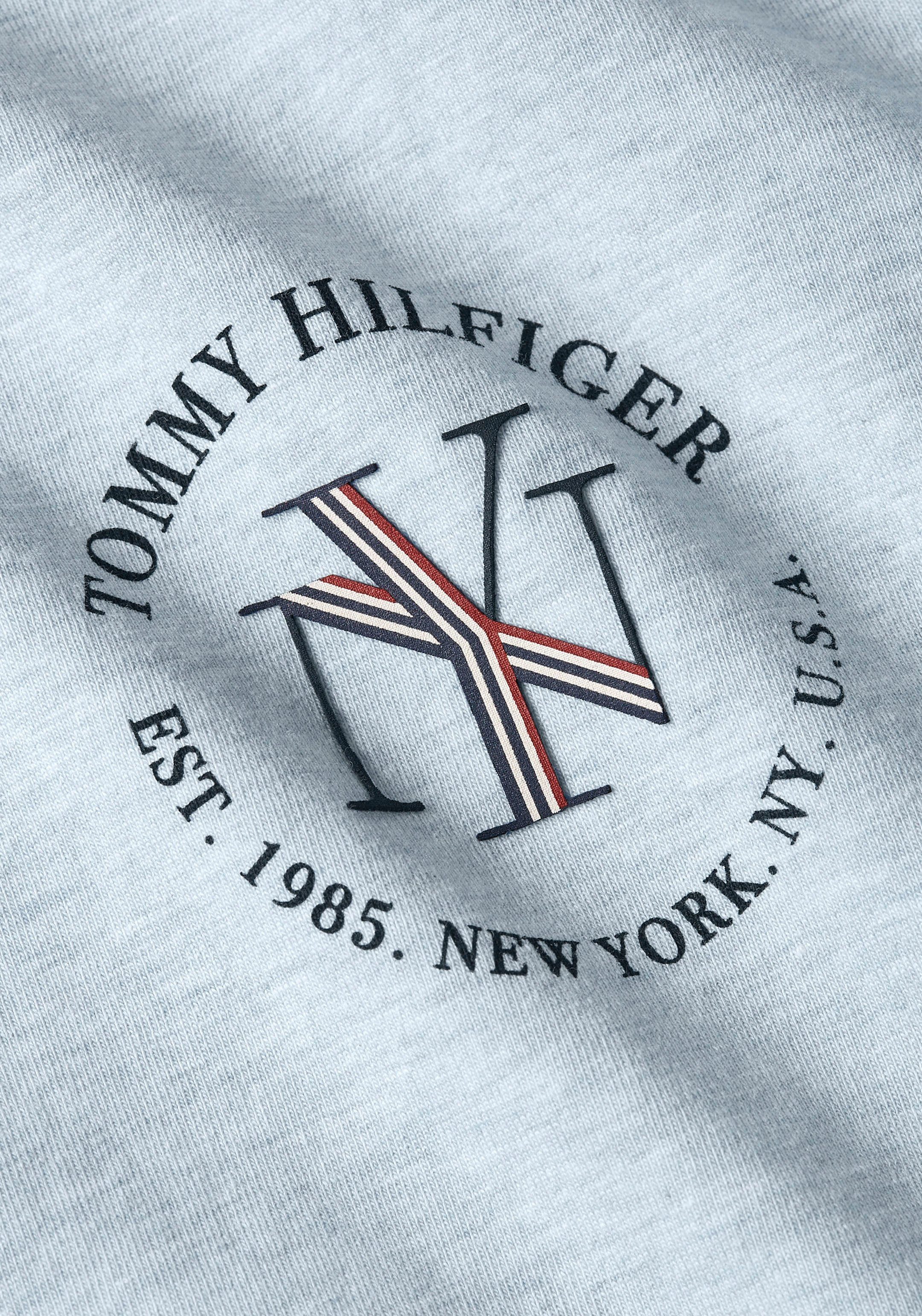 C-NK mit Hilfiger Hilfiger NYC Markenlabel REG ROUNDALL SS Breezy-Blue-Heather Tommy T-Shirt Tommy