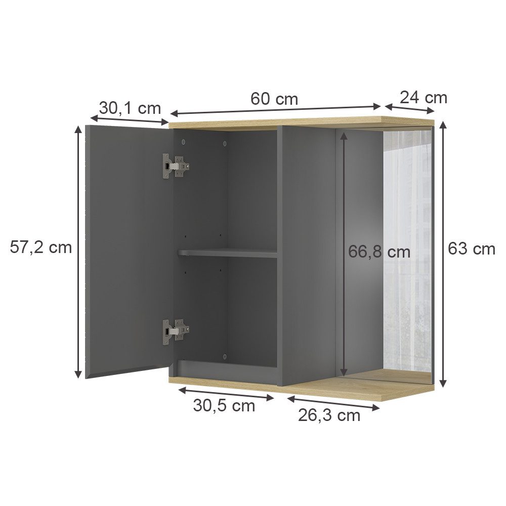 Vicco Badezimmerspiegelschrank Livia, Anthrazit/Holz, 60 x 63 cm (1-St)