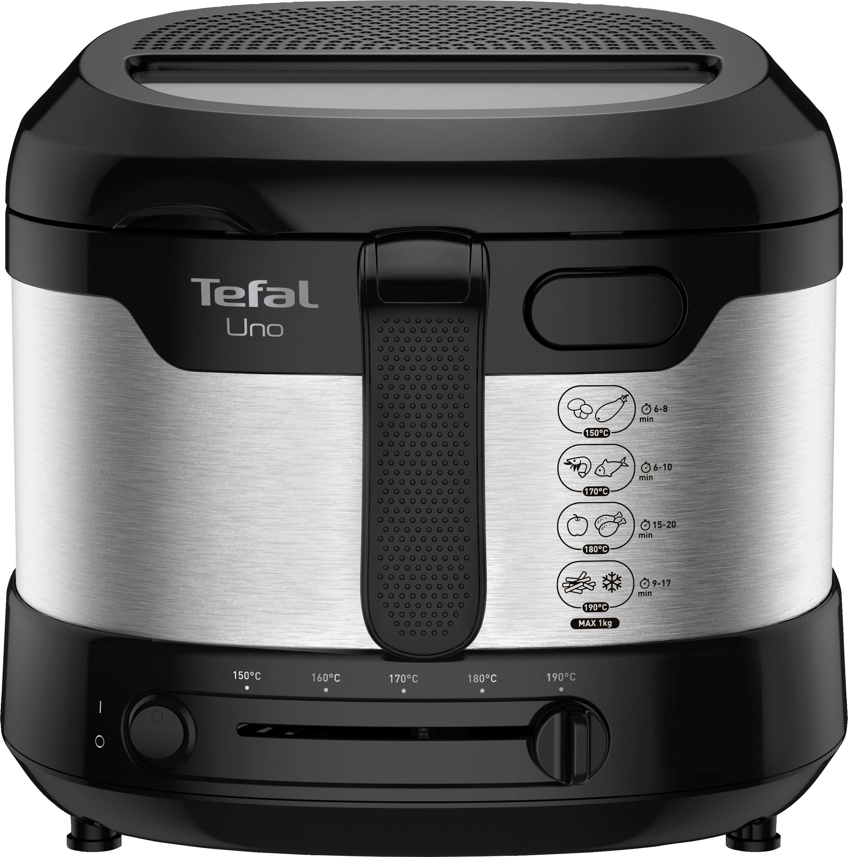 Tefal Fritteuse UNO M Edelstahl FF215, 1600 W, Kapazität 1kg, Thermostat, Sichtfenster, Abtropfposition, FF215