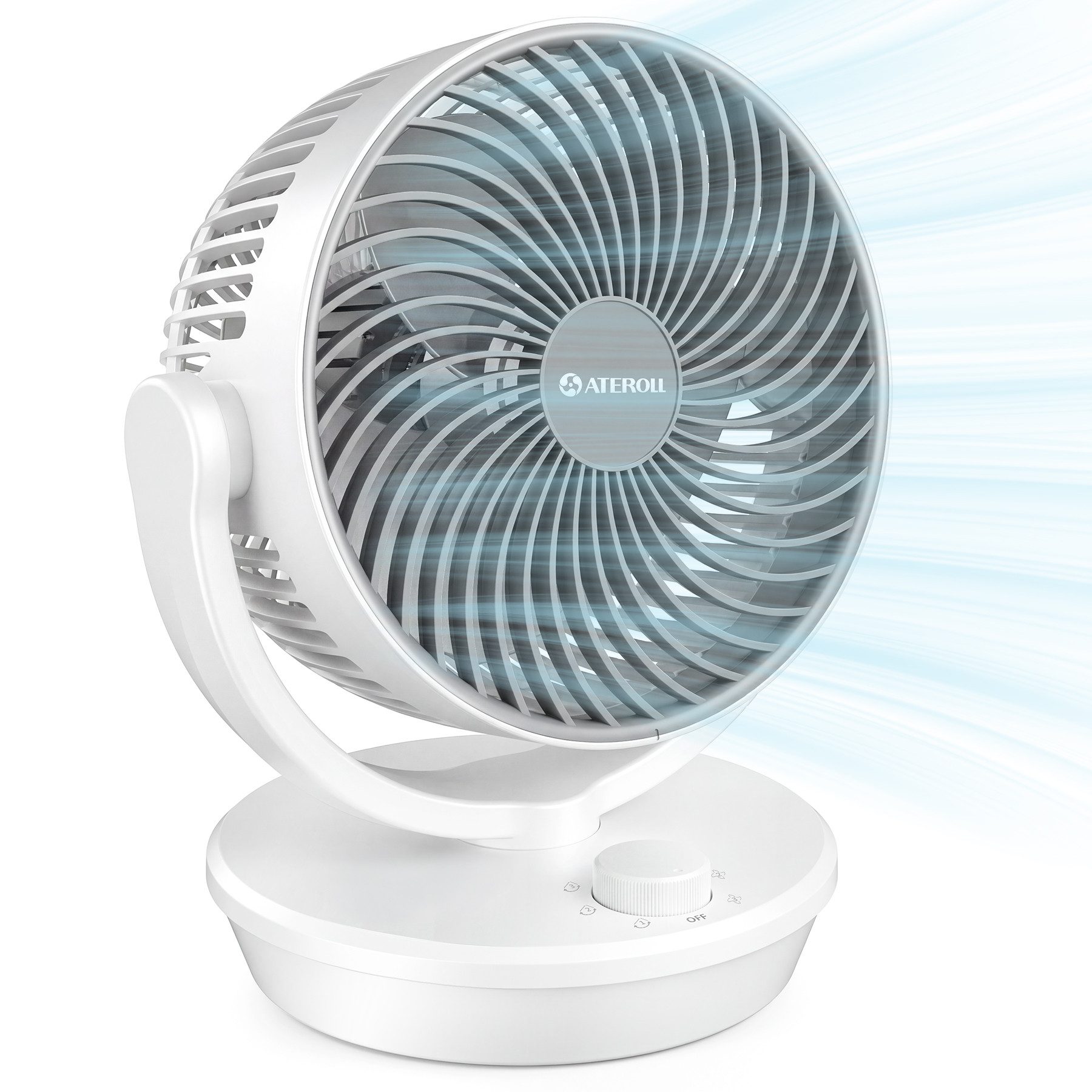 ATEROLL Tischventilator leiser Ventilator,100° Oszillation & 130° manuelle Neigungsverstellung, Umluftventilator für Schlafzimmer Wohnzimmer Büro Küchen