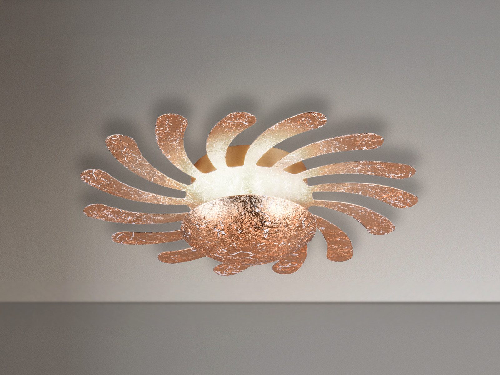 Reality Leuchten LED Wandleuchte Sonnenrad Gold foliert, Durchmesser 40cm, LED fest integriert, Warmweiß, indirekte Beleuchtung Wand oder Decke. Gold-Folie