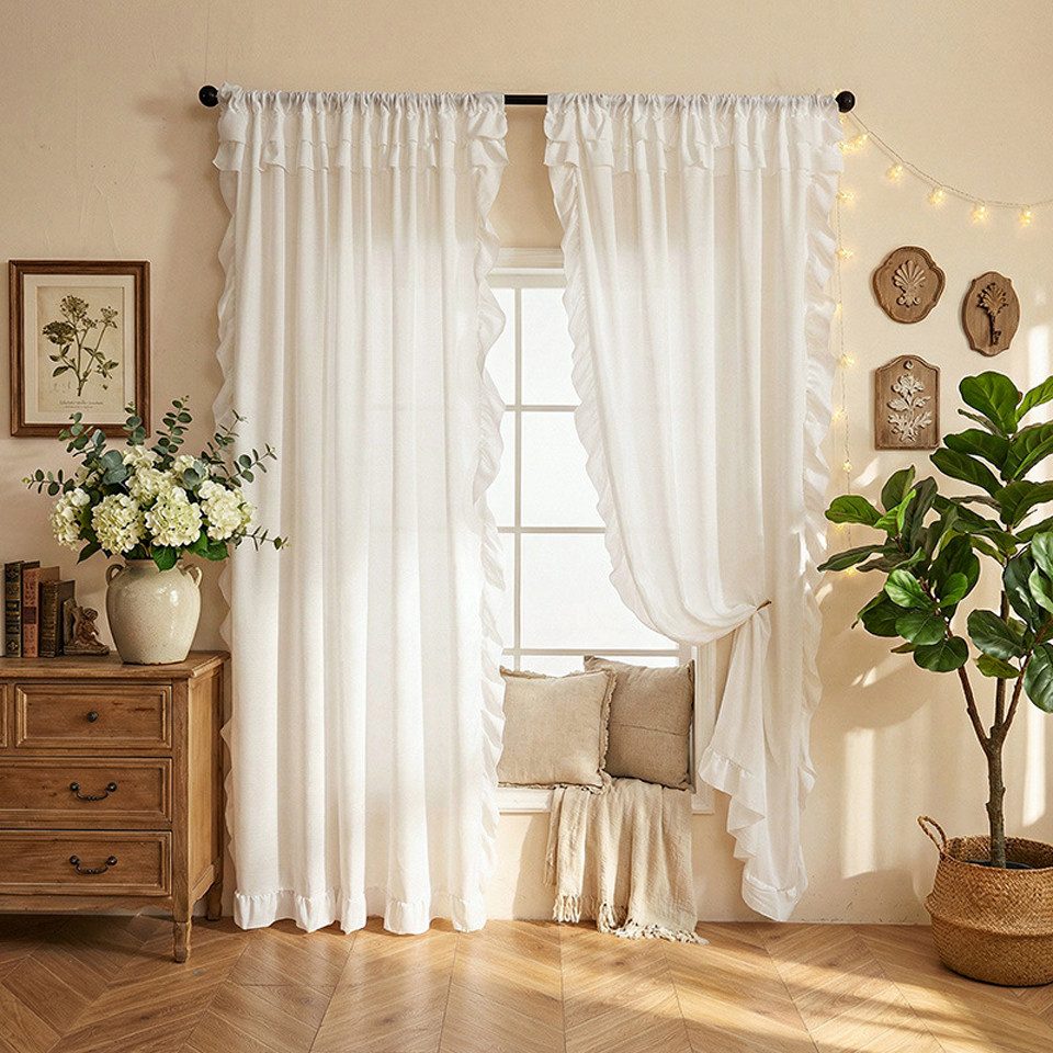 Agger Vorhang Vorhang mit Rüschen aus leichtem Tüll, Vorhänge im Vintage-Boho-Stil – Bild 3 von 5