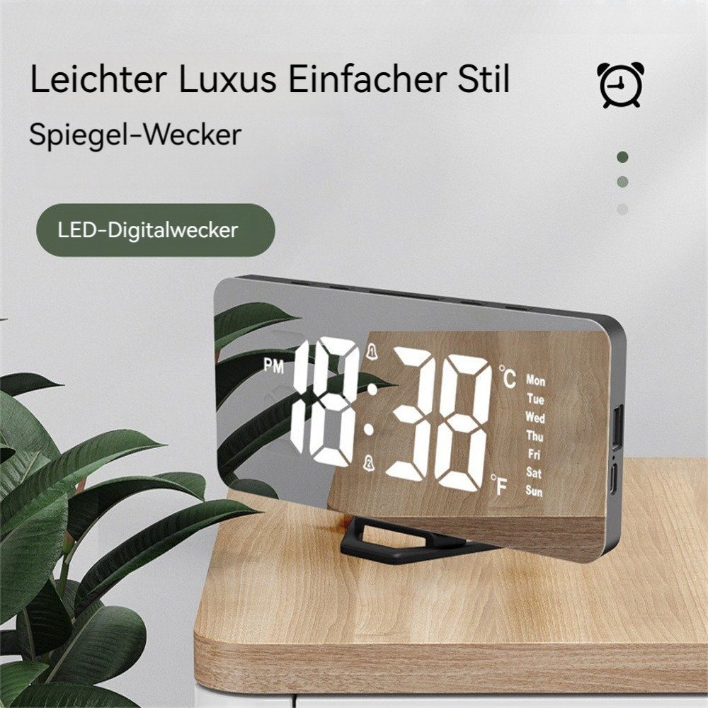 Dekorative Wecker Wecker Digital, Spiegel-Wecker, Snooze Moduls Anzeige Temperaturanzeige Uhr Display LED mit Digital mit Schwarz