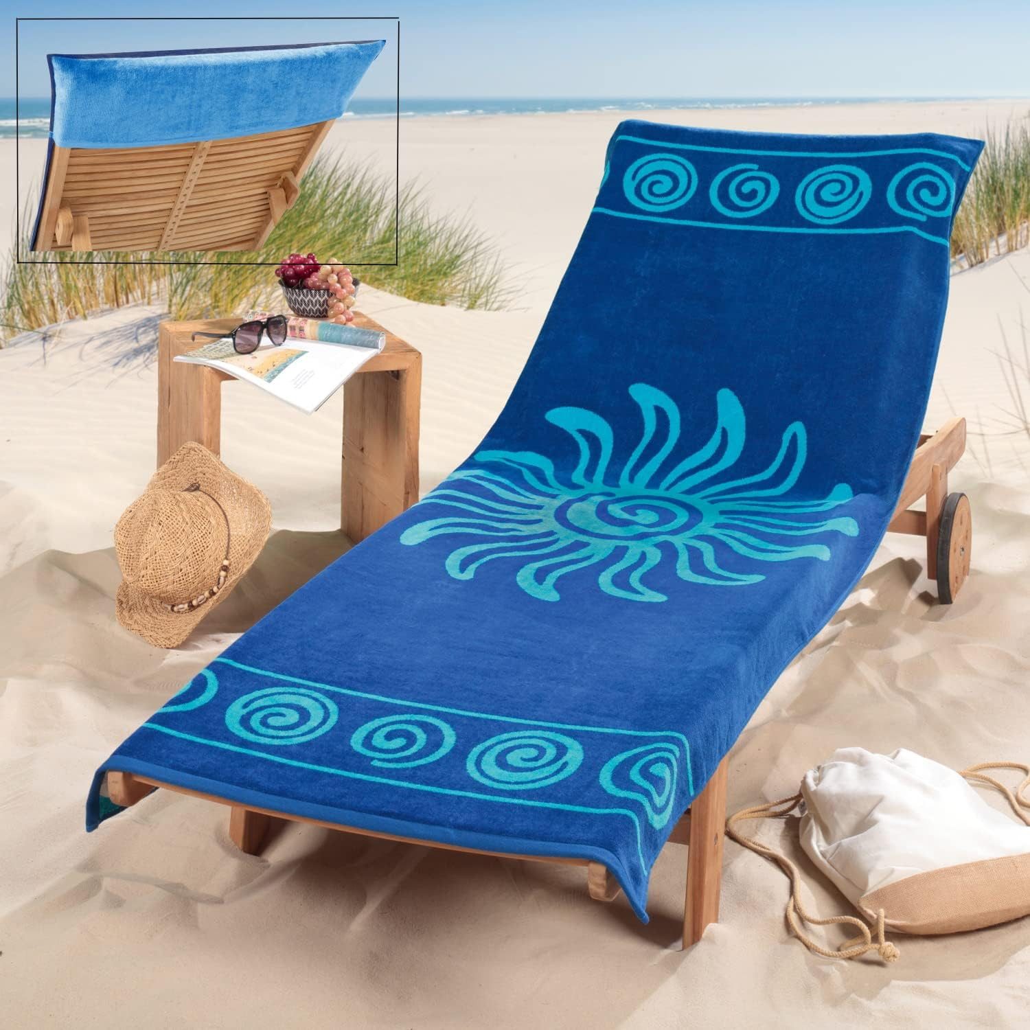 Delindo Lifestyle Strandtuch Frottee Bezug für Gartenliege, Schonbezug für Sonnenliegen, Baumwolle, (1-St), Jacquard gewebtes Motiv