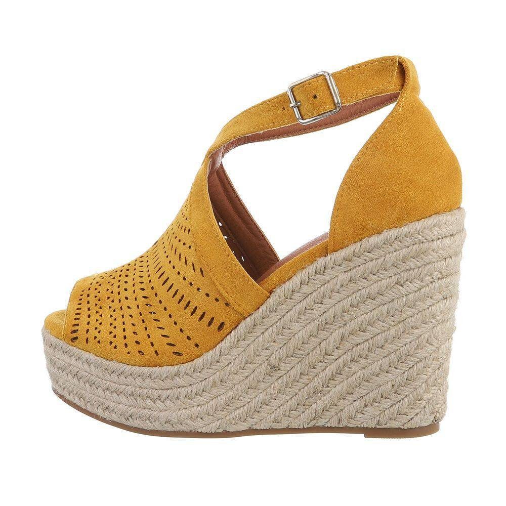 Ital-Design Damen Party in Keilsandaletten Keilabsatz/Wedge & Gelb Sandalette Clubwear