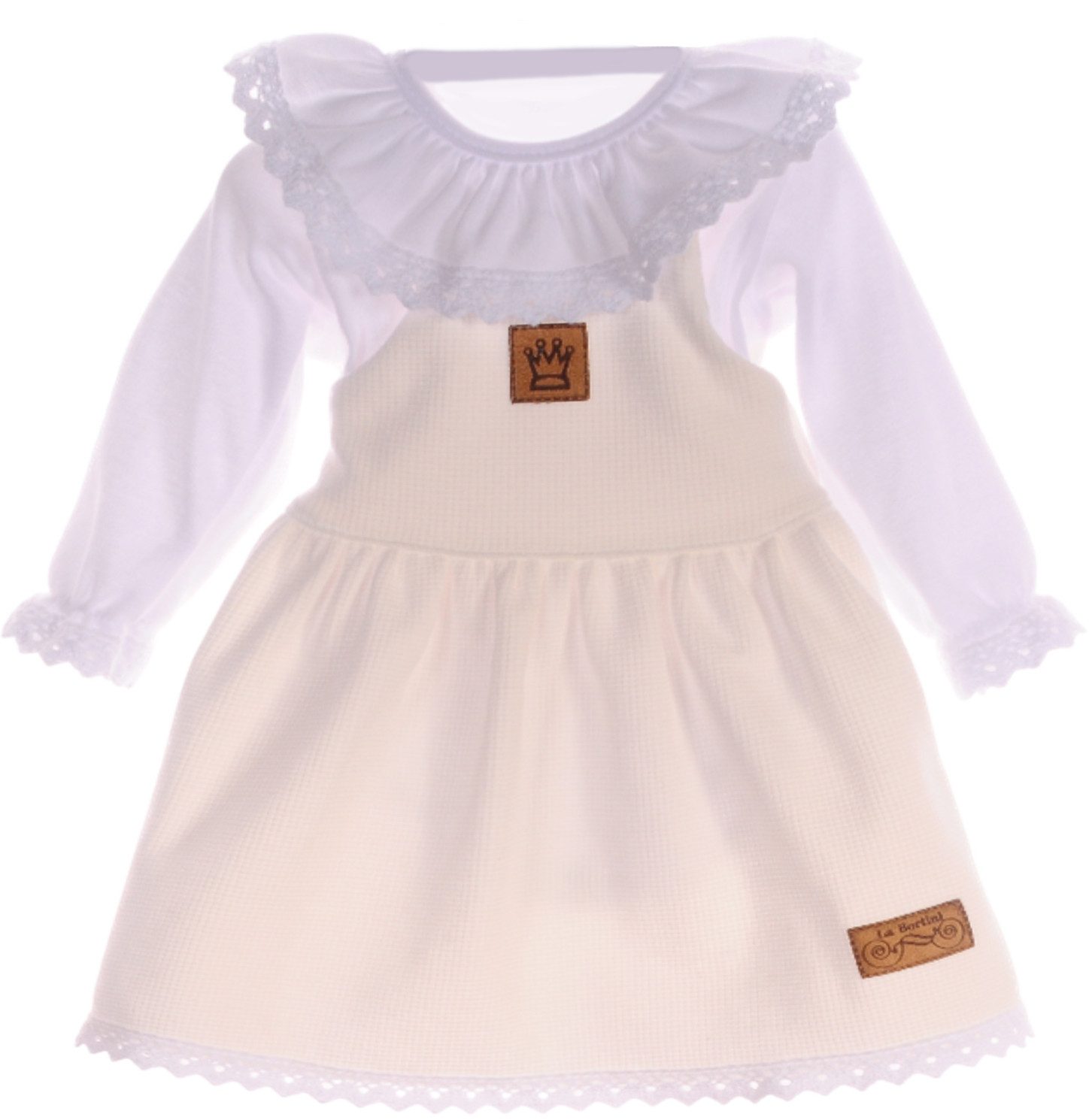 La Bortini 2-in-1-Kleid Trägerkleid Baby Kleid Body Latzkleid Trägerrock Langarmbody in weiß