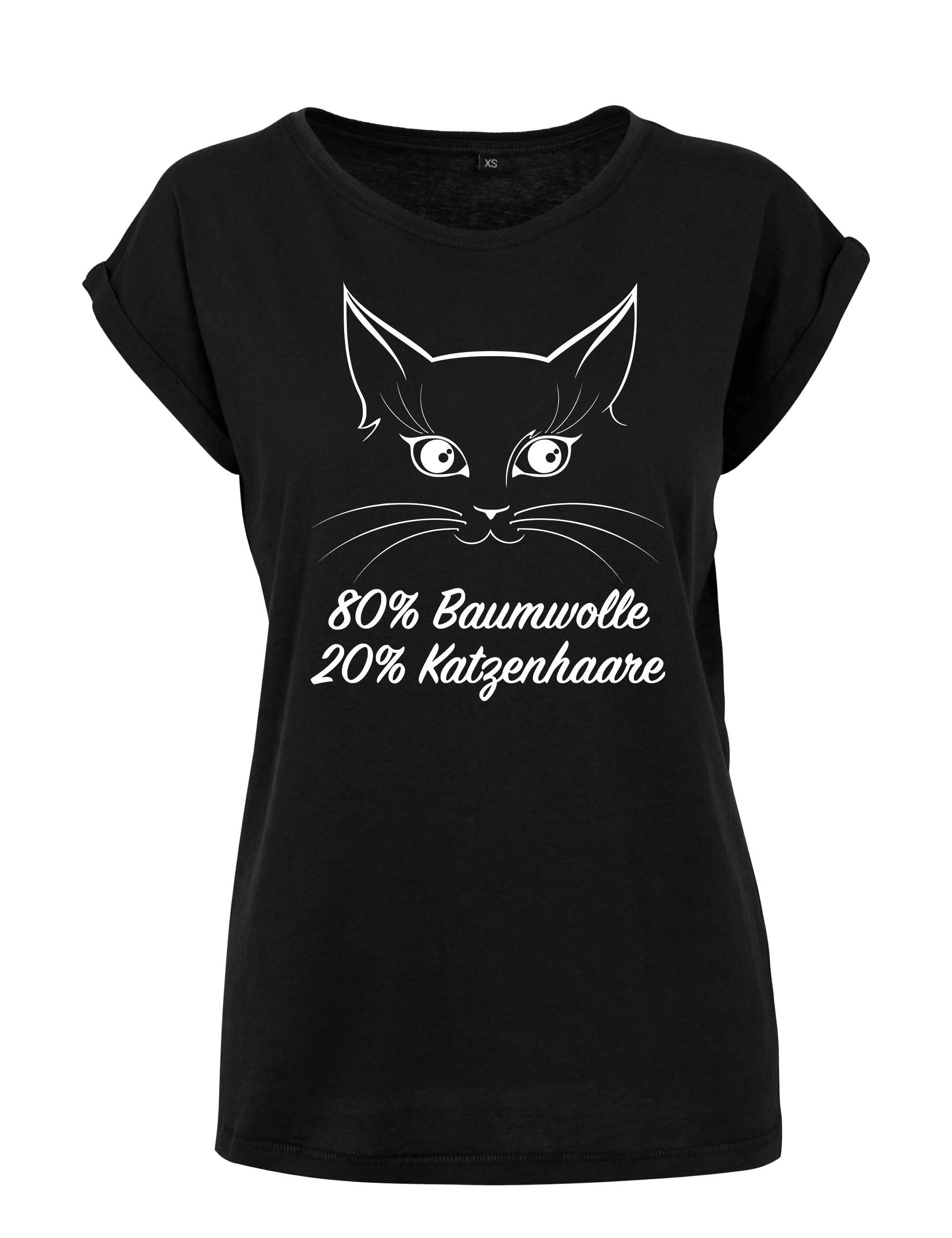 Youth Designz Print-Shirt Katzenhaare Damen T-Shirt mit lustigem Spruch als Geschenk für Frauen Fun Shirt mit modischem Statement Print