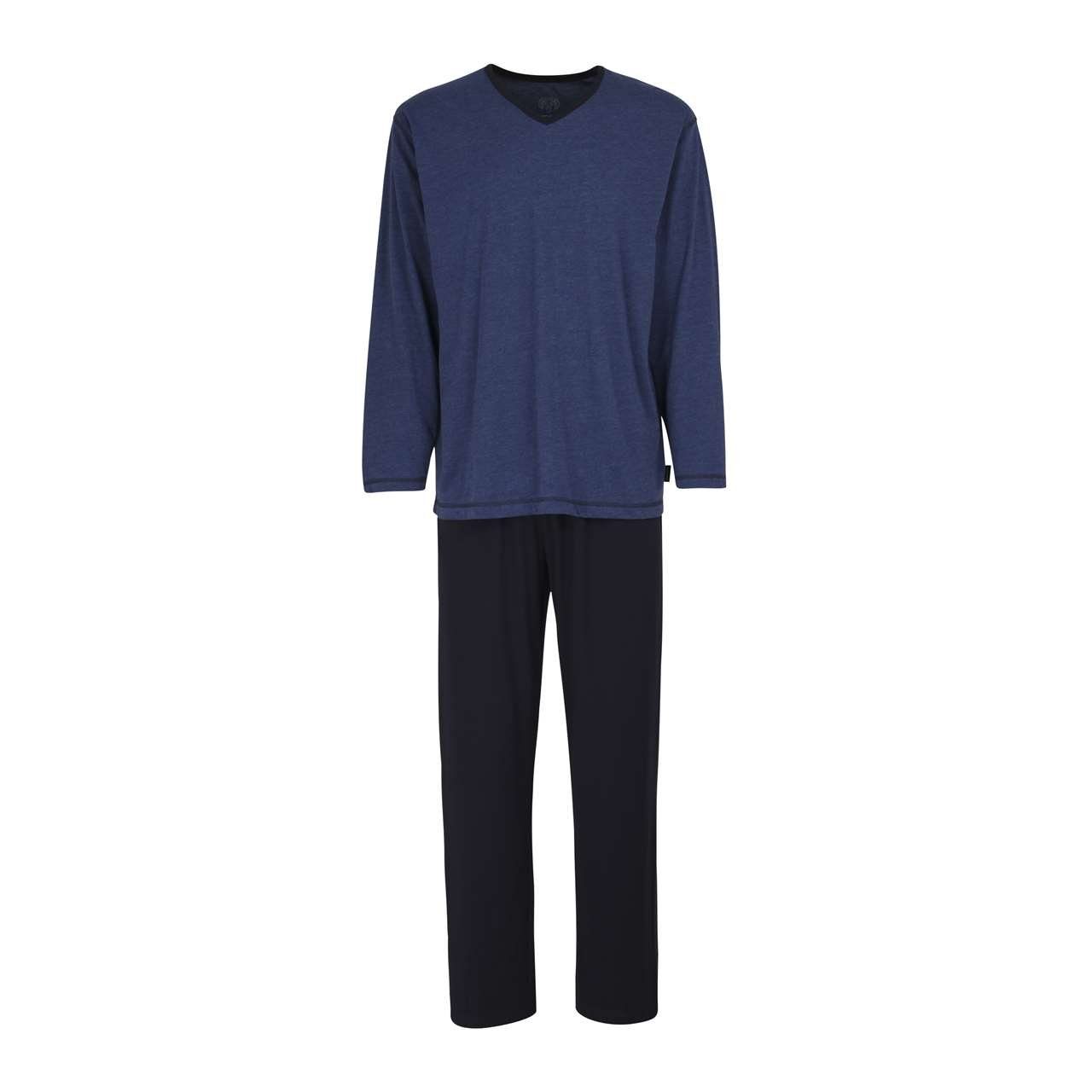 CECEBA Pyjama Klima Aktiv langer Herren Schlafanzug auch in Langgrößen blau-dunkel-melange (631)