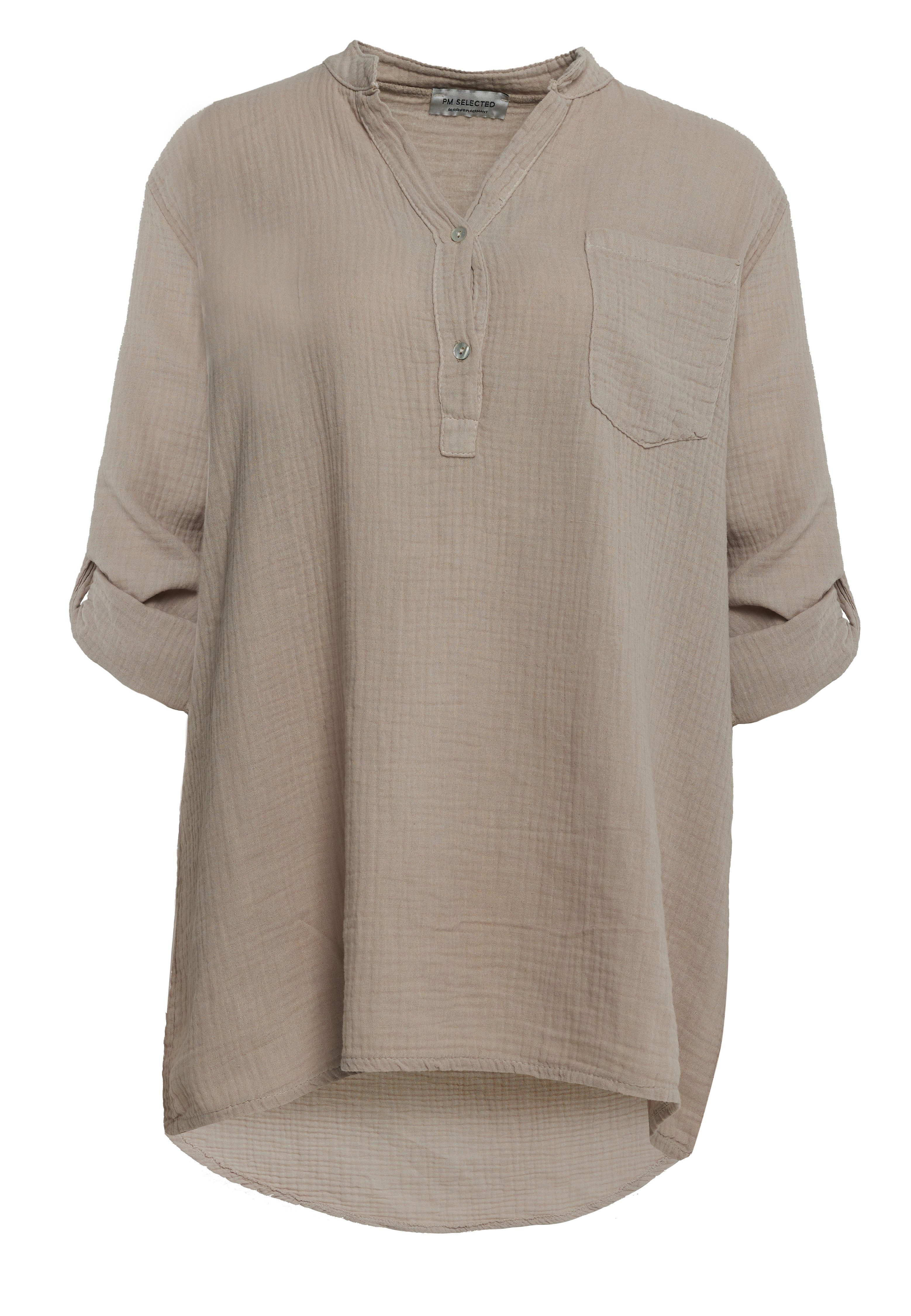 Rayshyne Longbluse PM-17 (Sommerliche Musselin Tunika Bluse mit Tasche in Einheitsgröße)