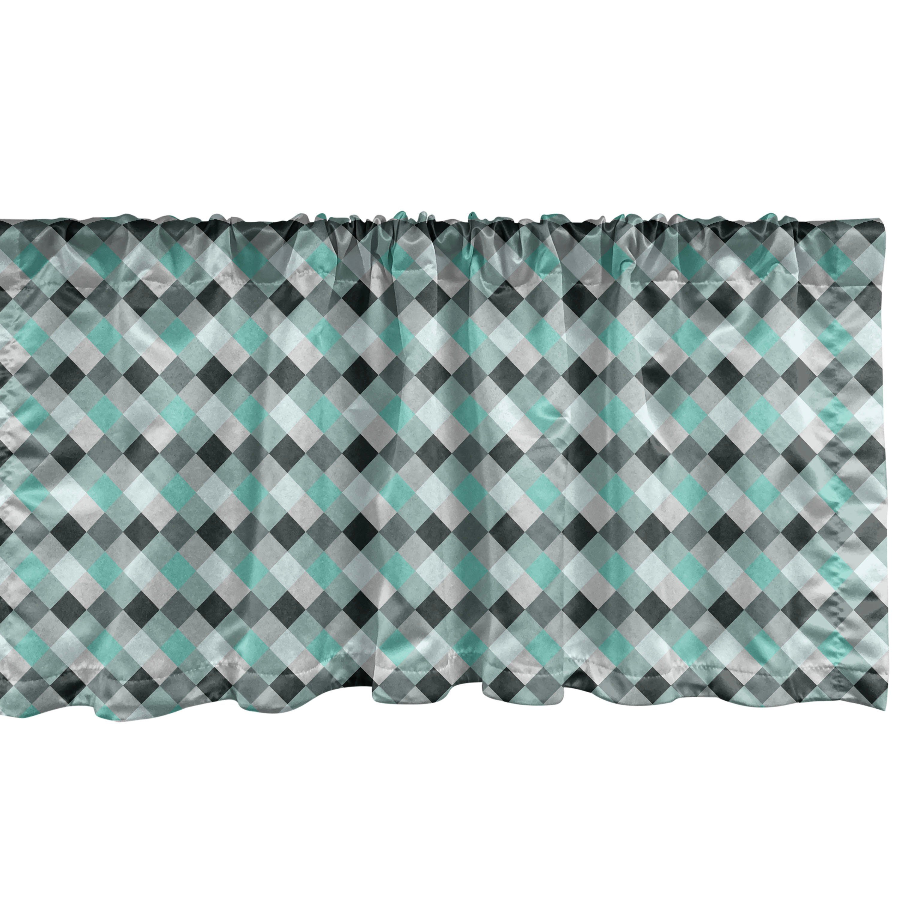 Scheibengardine Vorhang Volant für Küche Schlafzimmer Dekor mit Stangentasche, Abakuhaus, Microfaser, Geometrisch Diagonal Checkered Verziert