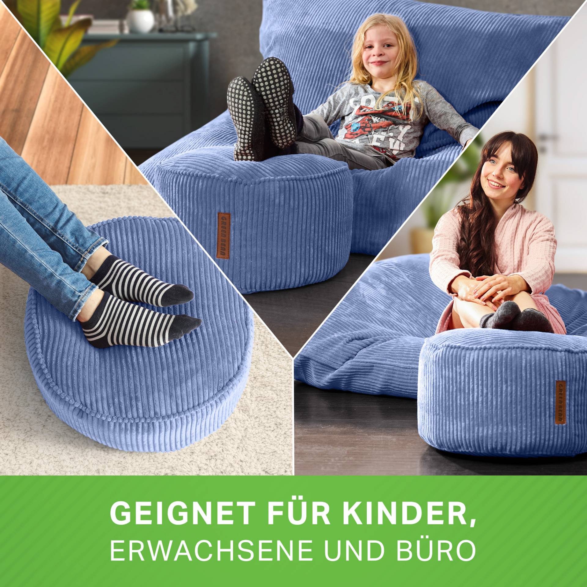 Green Bean Pouf Sitzsack-Hocker Pouf Cord 45x25cm (Indoor Sitzhocker Sitzki günstig online kaufen
