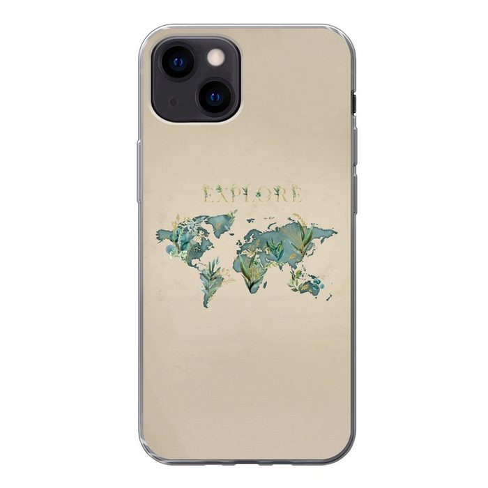 MuchoWow Handyhülle Weltkarte - Pflanzen - Wasser Handyhülle Apple iPhone 13 Mini Smartphone-Bumper Print Handy