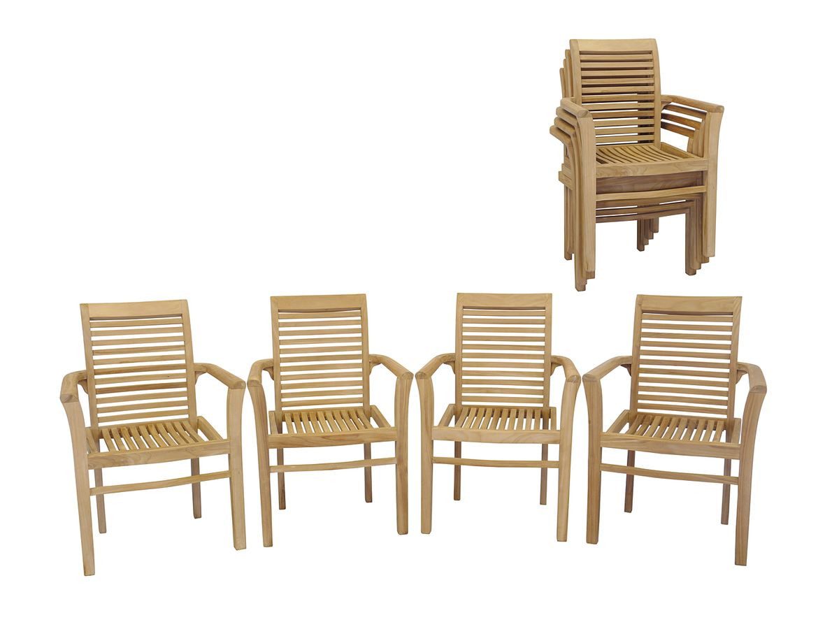 AFG Gartenstuhl Gartenstühle Stapelstühle 4er Set massiv Teak (4 St), 4er Set: Teak, stapelbar, unbehandelt