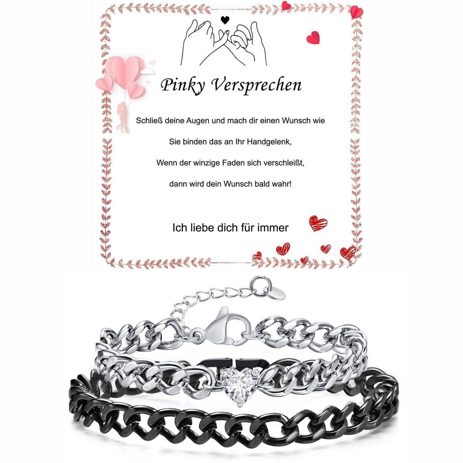 LuxusKollektion Edelstahlarmband Set Armband Paar Kubanische Kette Silber/Schwarz