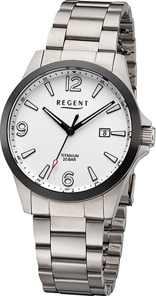 Regent Quarzuhr Regent Herren Armbanduhr Analog, Herren Armbanduhr rund,  extra groß (ca. 39mm), Titanarmband, Uhrzeit