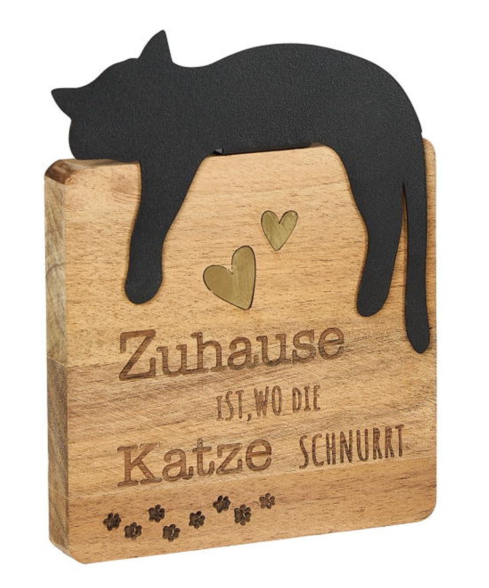 formano Dekofigur Holzblock Katze Spruch Zuhause Holz + schwarzes Metall 12cm (1 St), Schöne Geschenk-Idee! passend zu jedem Anlass!