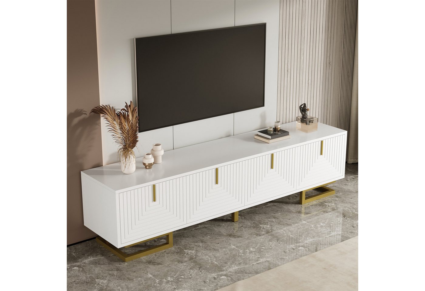 Odikalo TV-Schrank TV-Ständer TV Bank Lowboard Fernsehschrank Medienschrank Weiß Schwarz 160*38*44,5cm