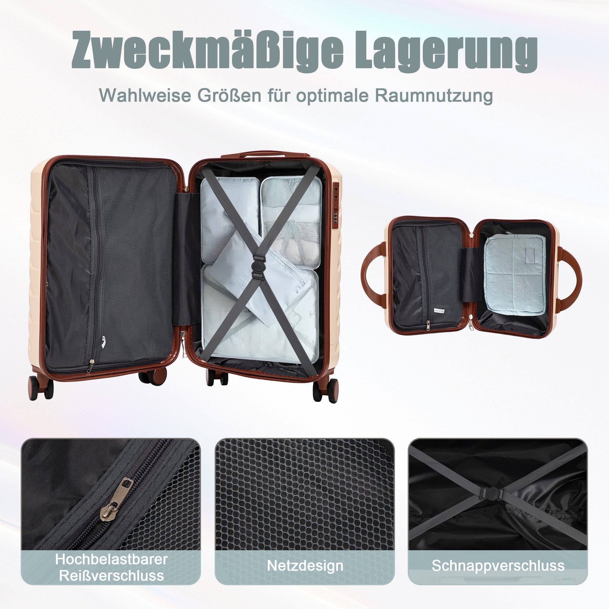 LVHOM Trolleyset 2/4 Set., ABS Hartschalen 14"/19"/24"/28", leise Rädern für jede Tour, (Handgepäck, Kosmetiktasche, Kratzfest und wasserdich für einfache Reinigung. 360° Spinner-Räder mit Doppelreihenschutz und hoher Belastbarkeit. Teleskopgriff 3-stufig verstellbar. Innere Organisation mit Netzen, Gurten und Trennfächern., 2 tlg., Kosmetikorganizer mit Tragegriff, Sicherungsschlinge), Geschäftstrip, Familienurlaub, längere Erkundungen, Flughafentransfers