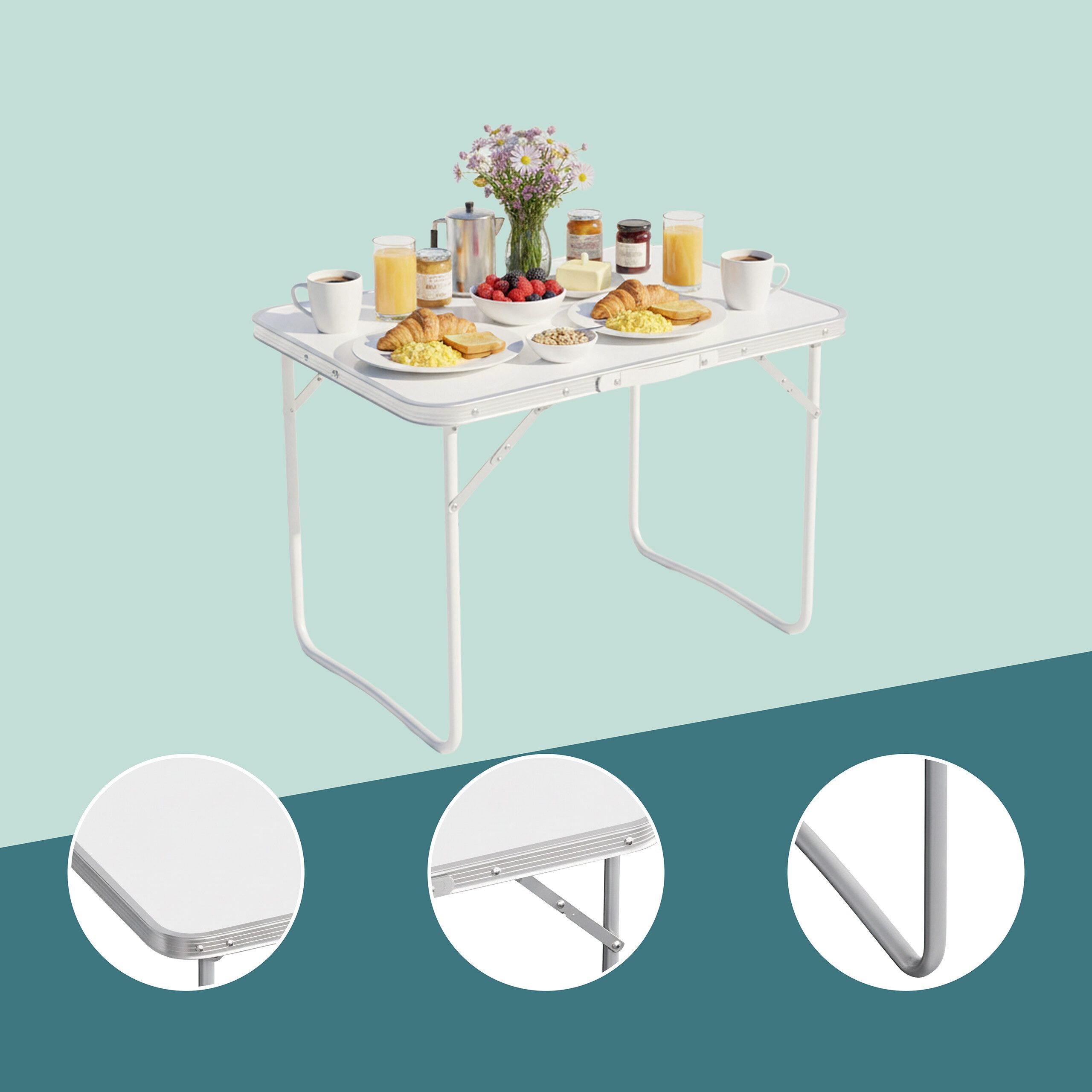 relaxdays Klapptisch Klappbarer Campingtisch, weiß