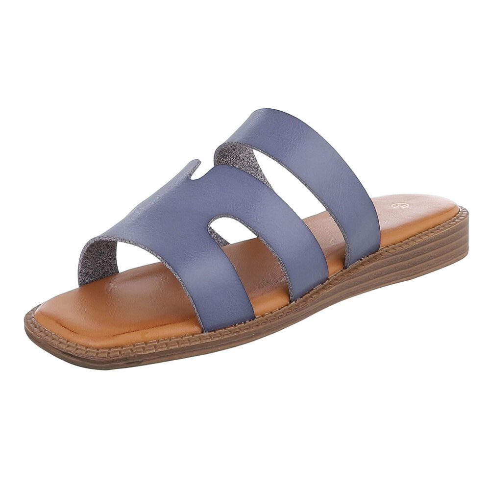 Ital-Design Damen Sandale mit breiten Riemen und bequemer Innensohle Pantolette (91409299) Keilabsatz/Wedge Pantoletten in Blau