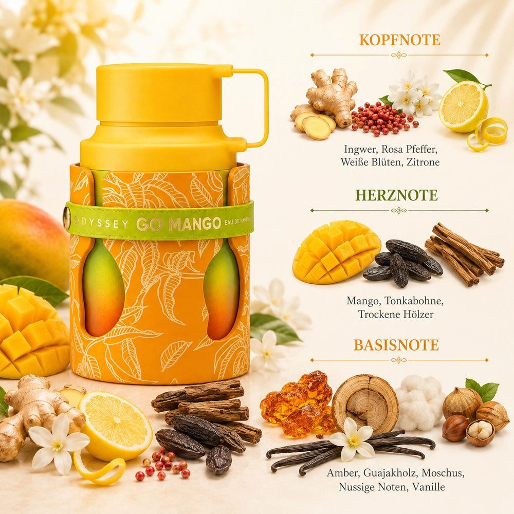 armaf Duft-Set Odyssey Go Mango Eau de Parfum 100ml + Parfümzerstäuber (leer)