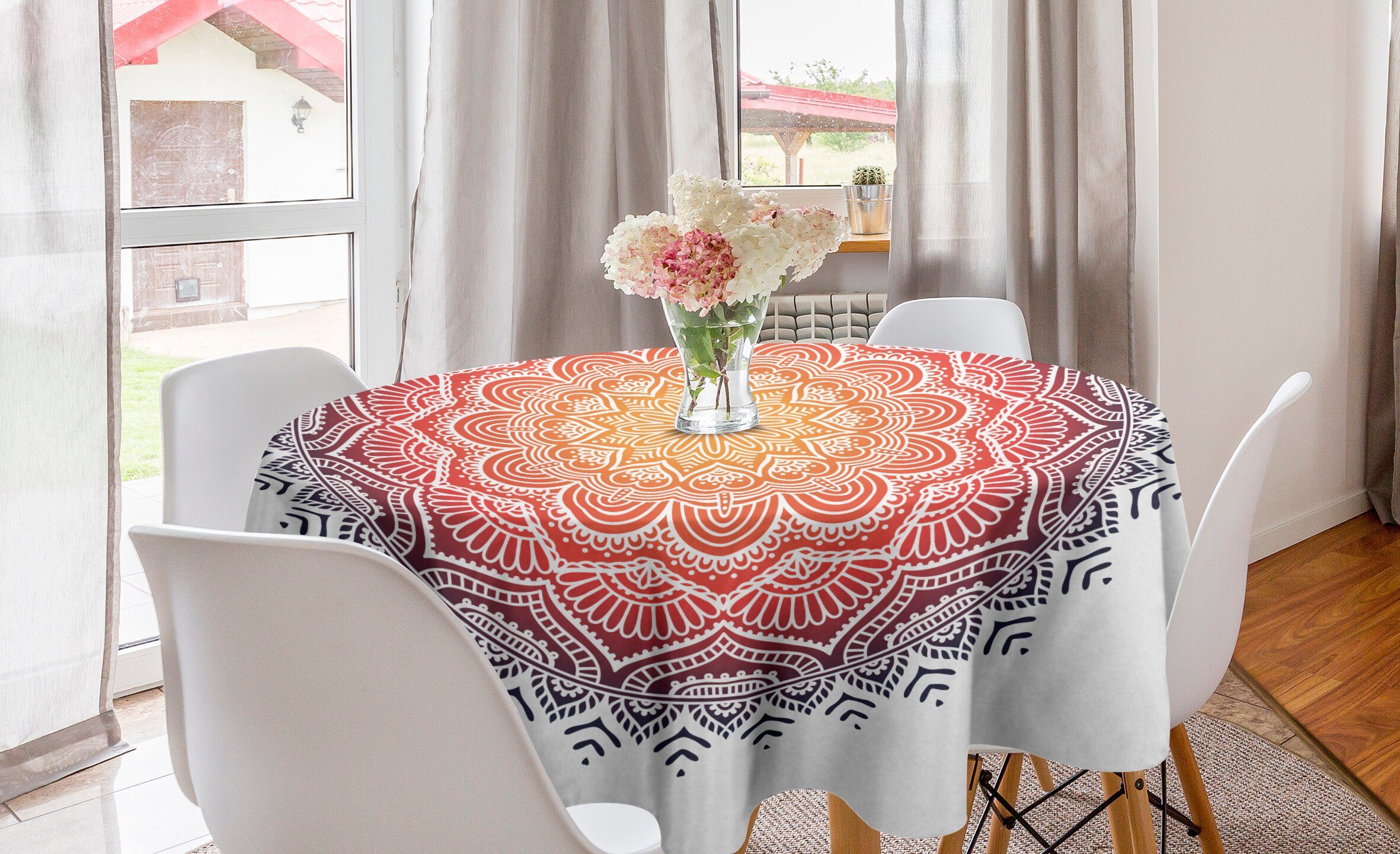 Abakuhaus Tischdecke Kreis Tischdecke Abdeckung für Esszimmer Küche Dekoration, Geometrisch Mandala Orient Herz