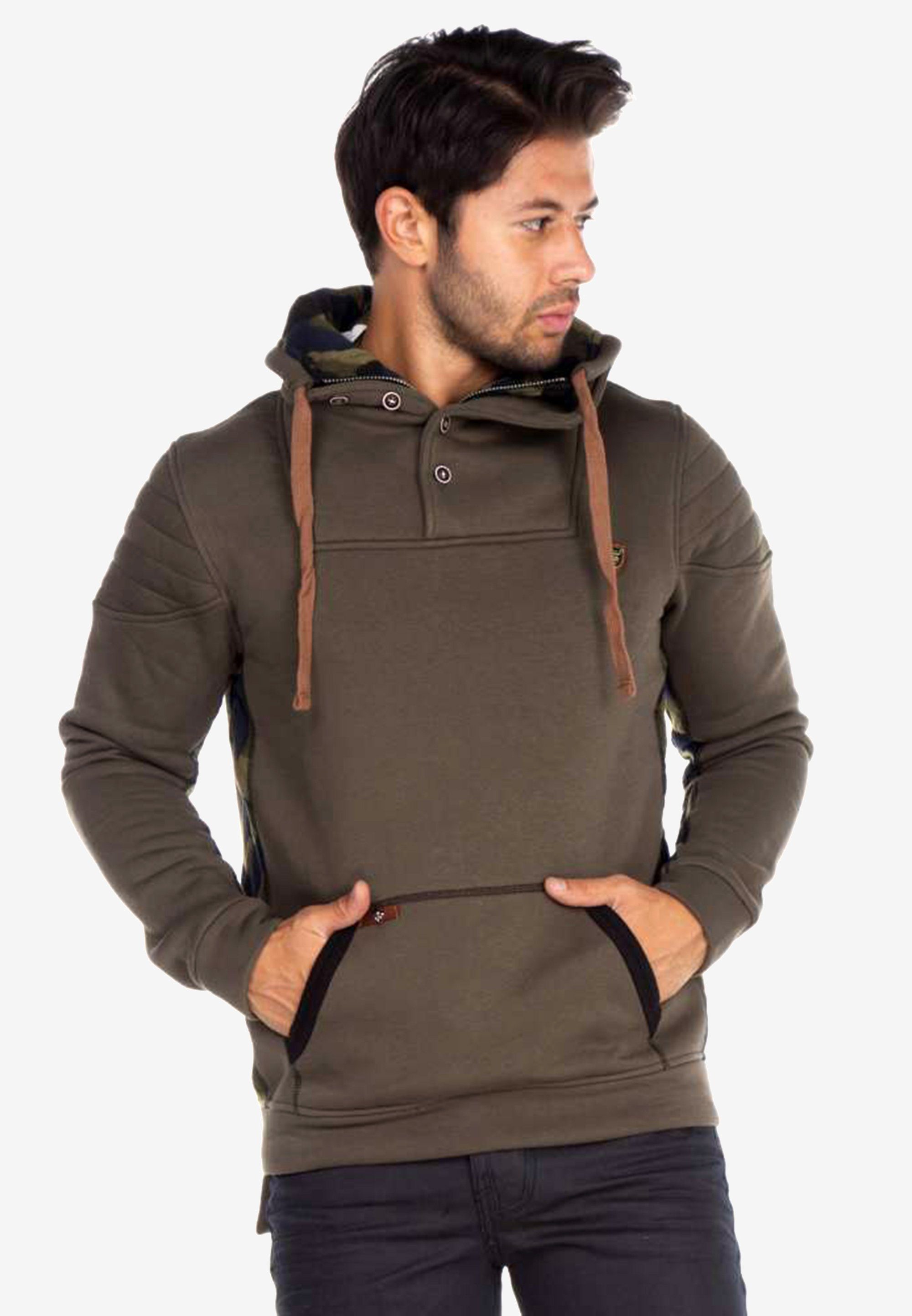 Cipo & Baxx Kapuzensweatshirt mit grün Känguru-Tasche praktischer