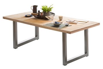 TPFLiving Esstisch MALTHE - Esszimmertisch, Platte Mango, Gestell Metall (Hochwertiger Küchentisch mit stylischem Kufengestell, 1-St., Designertisch, natur, Gestell antiksilber), Tisch Esszimmer - Maße (BxHxT): 220x77x100 cm - Plattenstärke: 4,3 cm