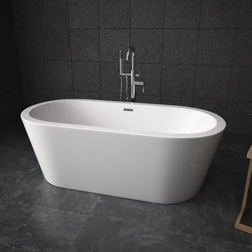 TroniTechnik Badewanne Freistehende Badewanne PIPERI, 168 x 80 x 60cm (L x B x H), (vormontiert, aus hochwertigem Sanitäracryl, Wärmespeichernd, 1-tlg), glasfaserversärktes Acryl, Überlauf-Ablauf und Push-to-open Abfluss