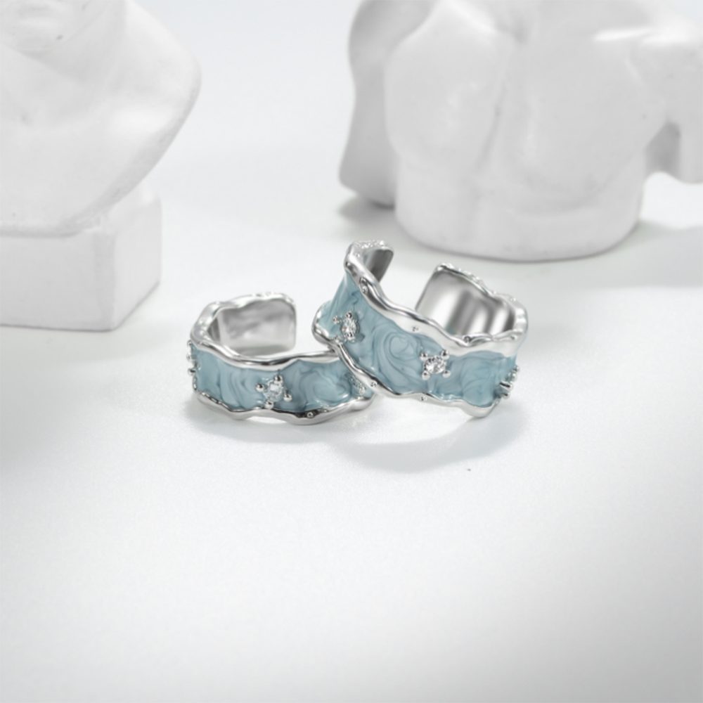 für Emaille-Ring Herren- Farbverlust, Paare, 2 Verstellbarer Unregelmäßiger Damenring Stück ohne Offener und Fingerring Ring Haiaveng