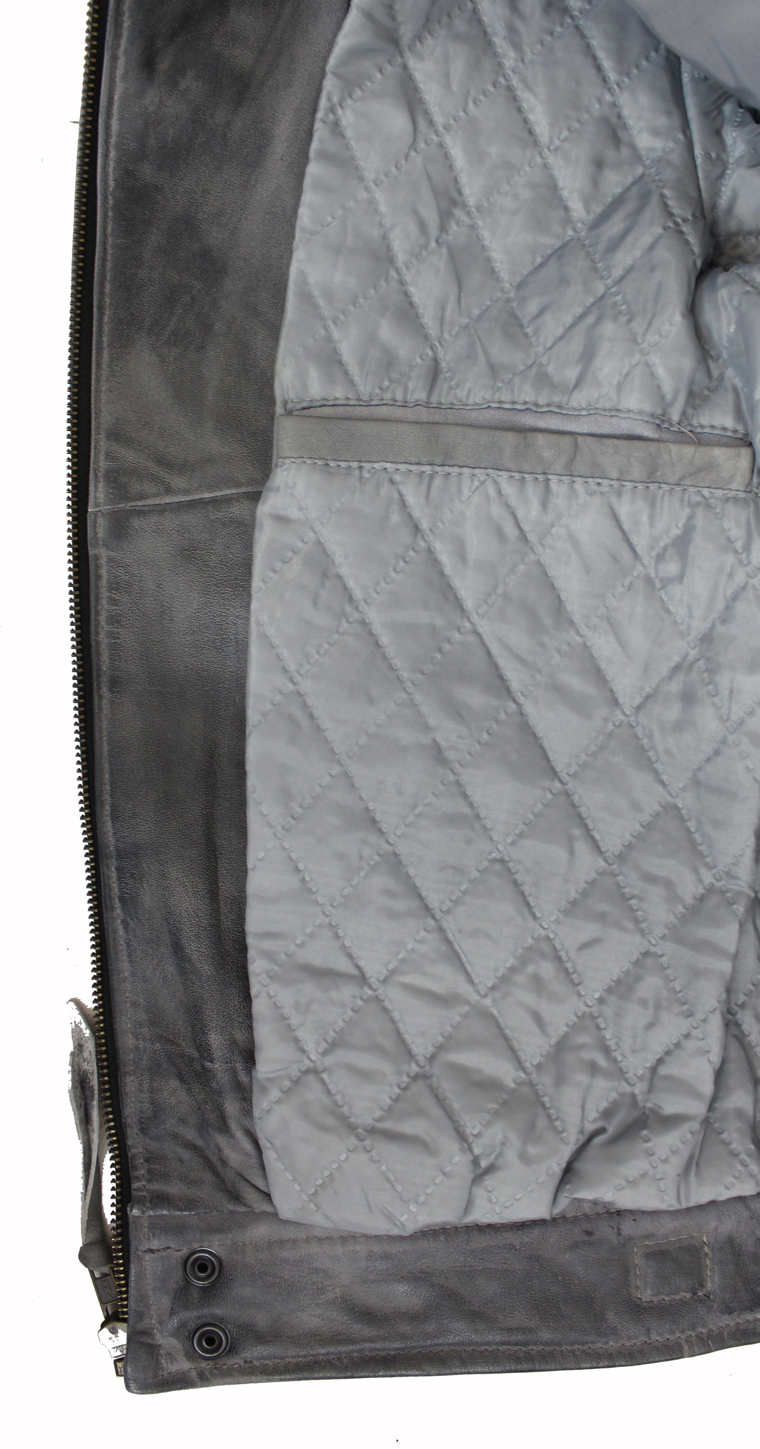 Alpha Speeds Bikerjacke Damen Leder Jacke Biker Freizeit Highway Jacke Grau aus weichem Lammleder, mit Protektoren & Kapuze