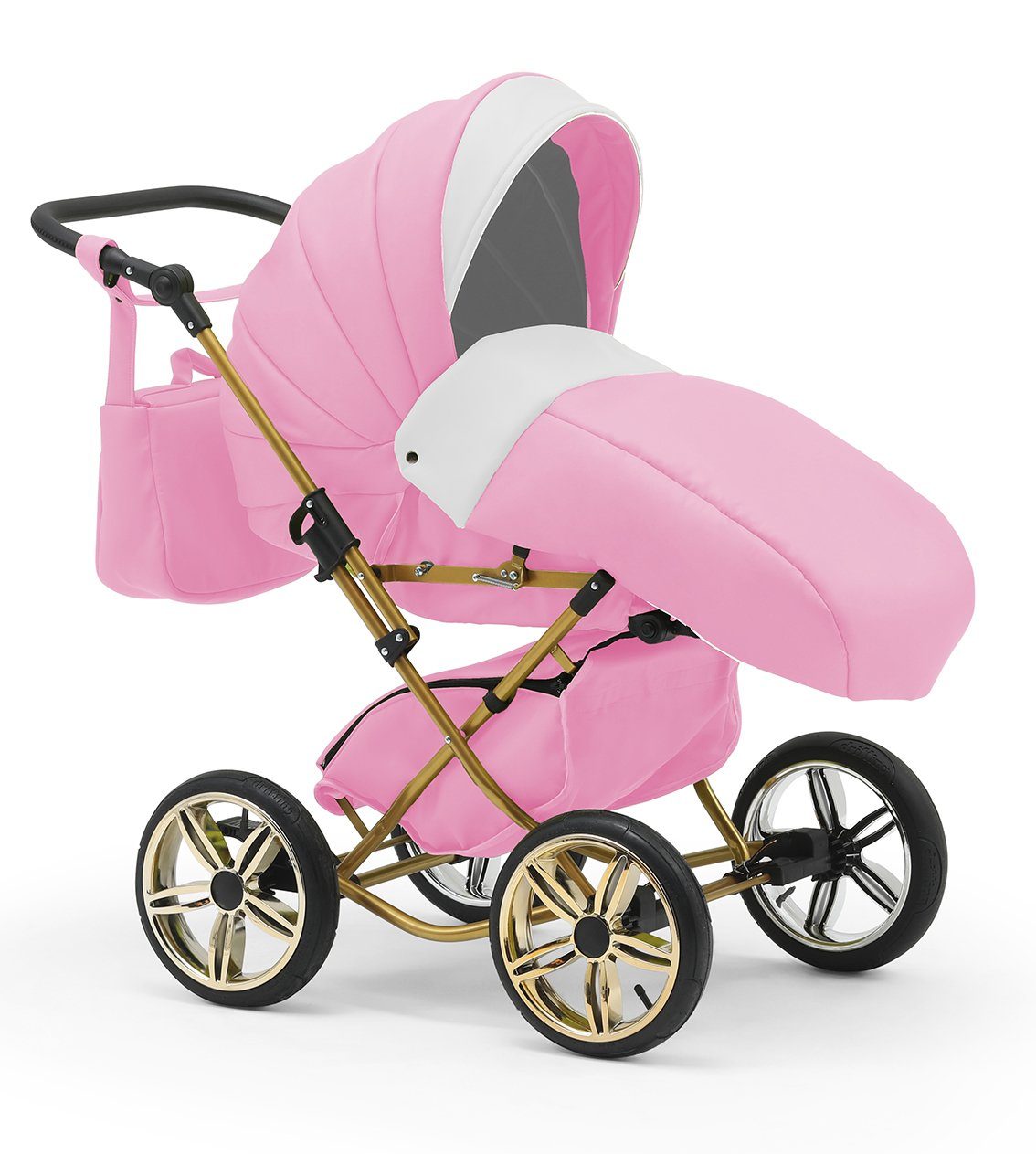babies-on-wheels Kombi-Kinderwagen Designs in 1 in 14 4 und Base 10 - Iso inkl. Teile - Autositz Rosa-Weiß Sorento