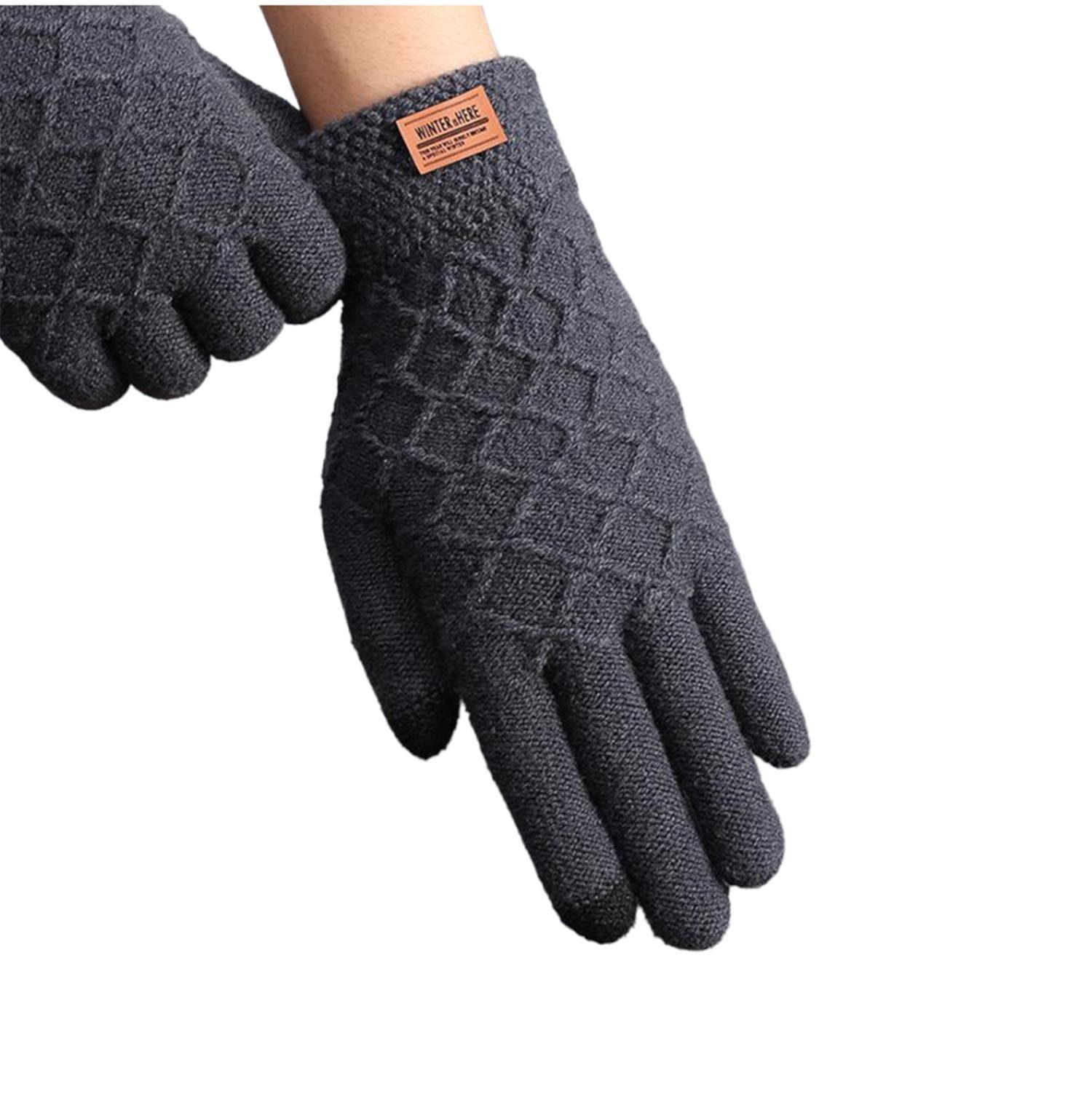 Strick Winter Fleecehandschuhe Strickhandschuhe LAPA Dick HOME Handschuhe Outdoor Handschuhe Handschuhe Rauten-Dunkelgrau Herren Warme (Paar) Touchscreen Fahrrad