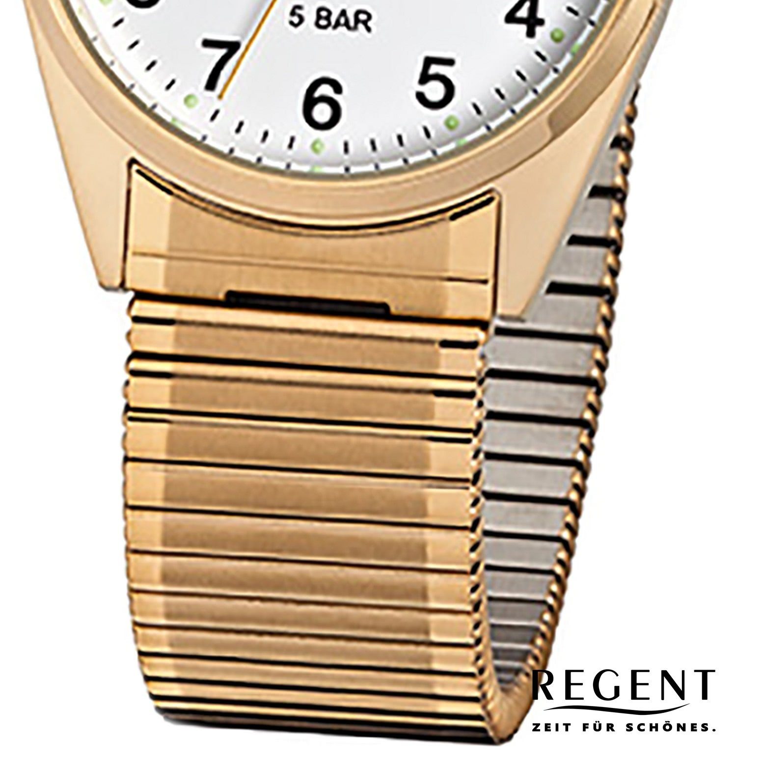 Edelstahlarmband Regent (ca. Herren-Armbanduhr F-293, Quarzuhr gold rund, Regent Analog Armbanduhr 33mm), Herren mittel