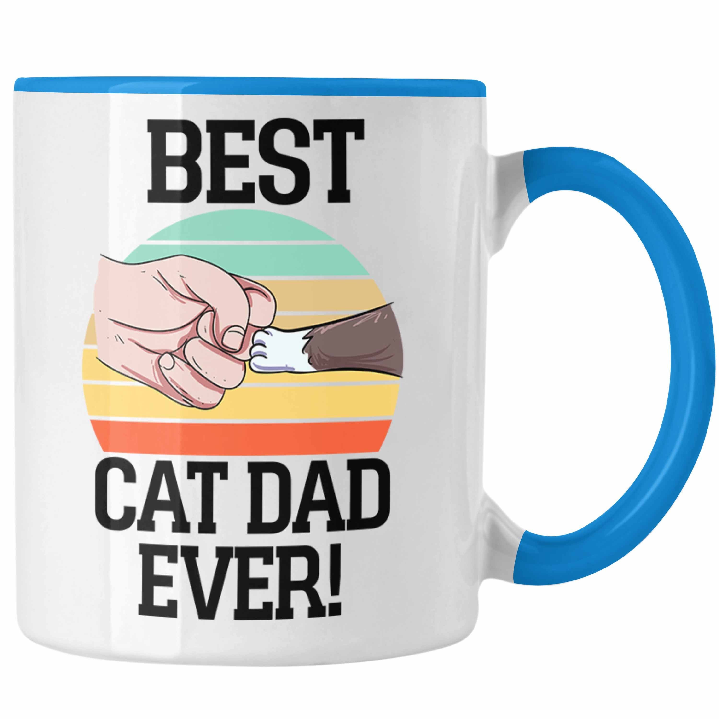 Trendation Tasse Geschenkidee für Katzen-Papa Tasse Katzenmotiv Best Cat Dad Ever Blau