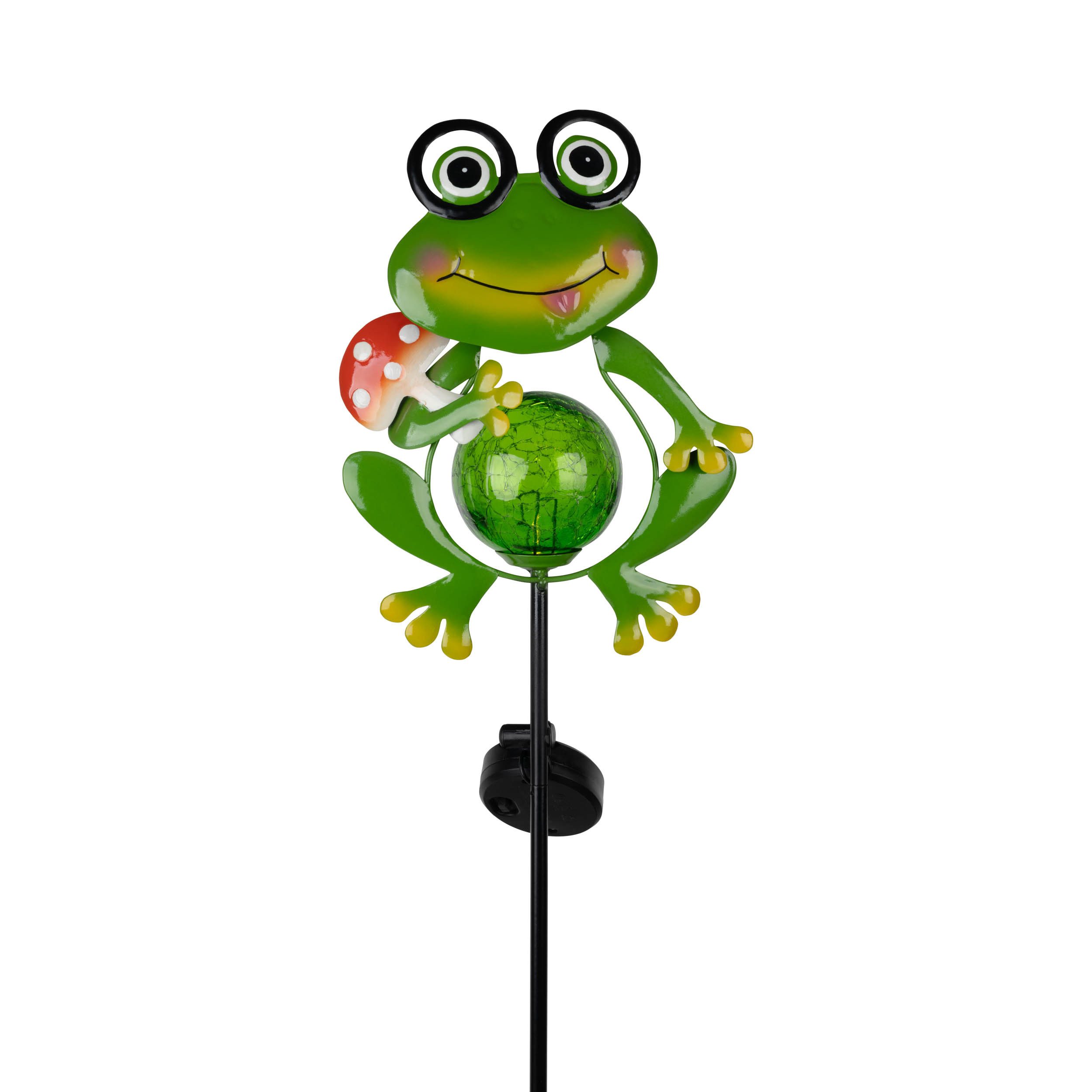näve LED Solarleuchte Froggy, LED fest integriert, Warmweiß, grüne Solarleuchte, Erdspieß Froschfigur mit Pilz, H: 90cm, warmweiß